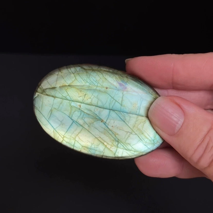 Blue Green Flash & Purple Sparkle Labradorite Oval Shaped Cabochon