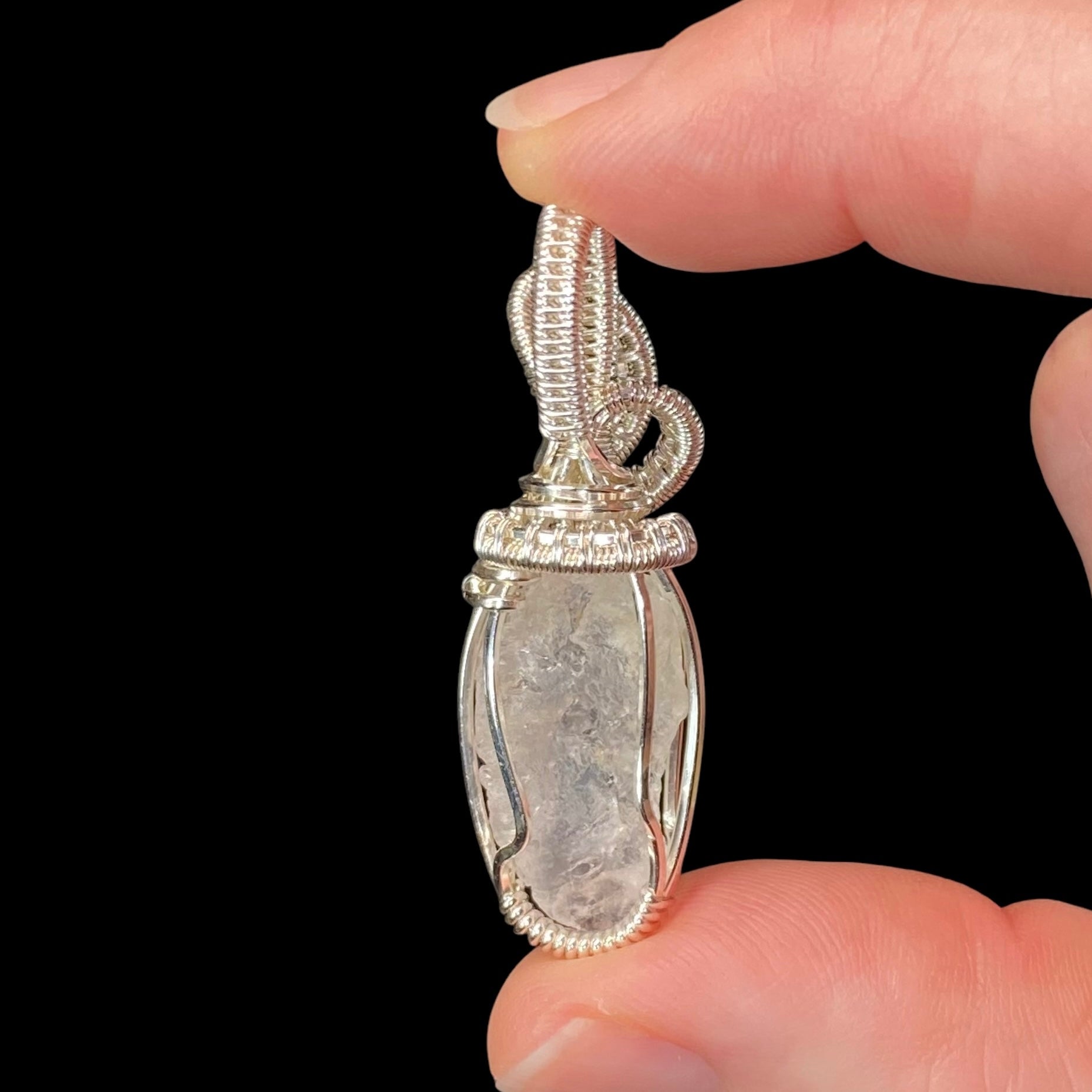 Raw Pollucite & Sterling Silver Wire Wrapped Pendant