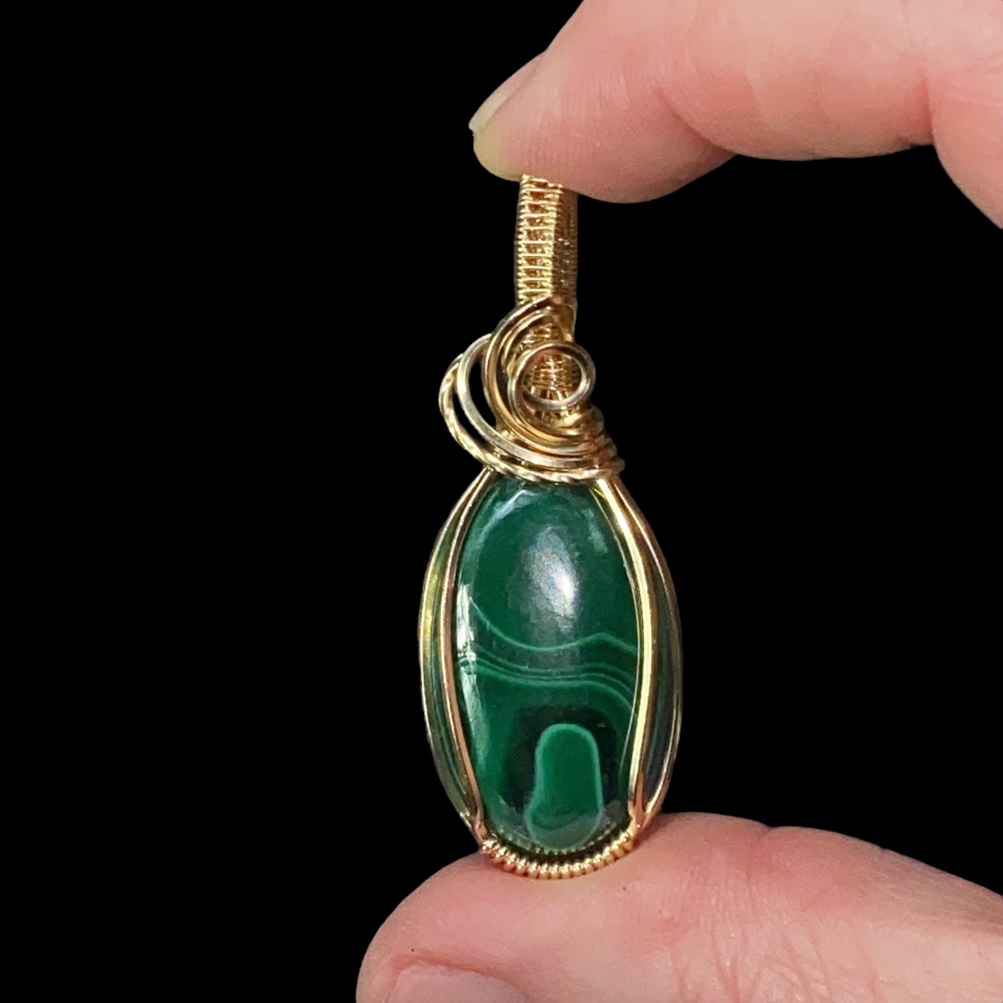 Malachite & 14k Gold Filled Wire Wrapped Pendant