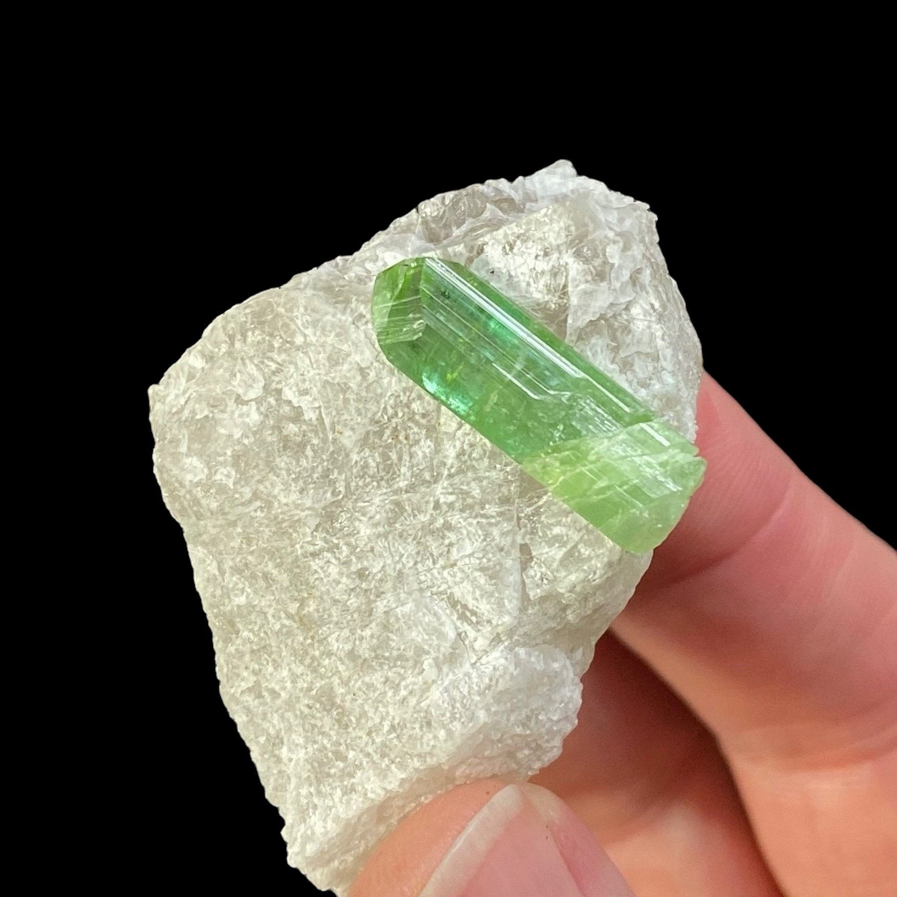 Green Elbaite Tourmaline on Pollucite Matrix