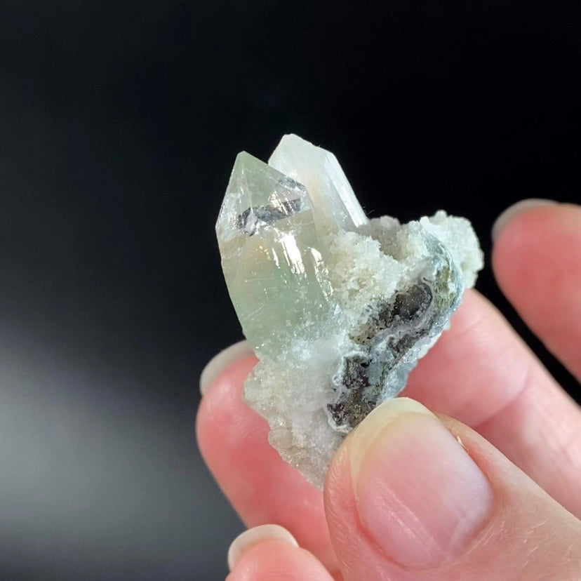 Green Apophyllite Crystal Cluster with Stilbite & Apophyllite