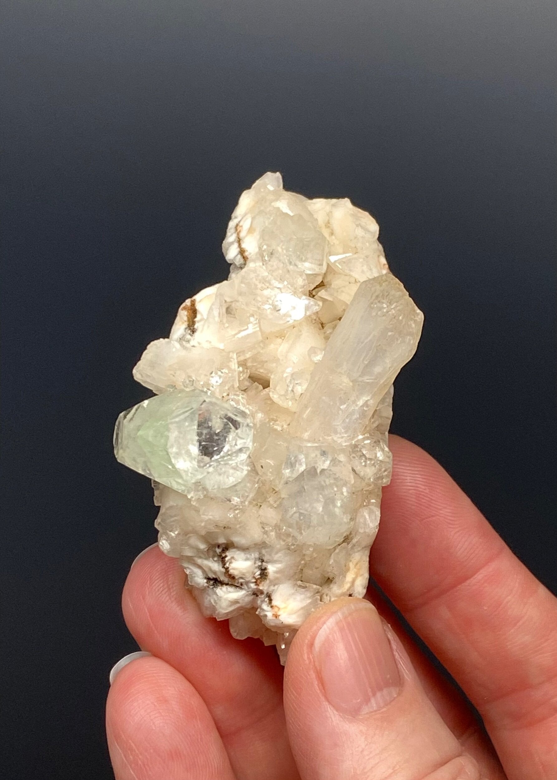 Green Apophyllite Crystals with Stilbite and Clear Heulandite