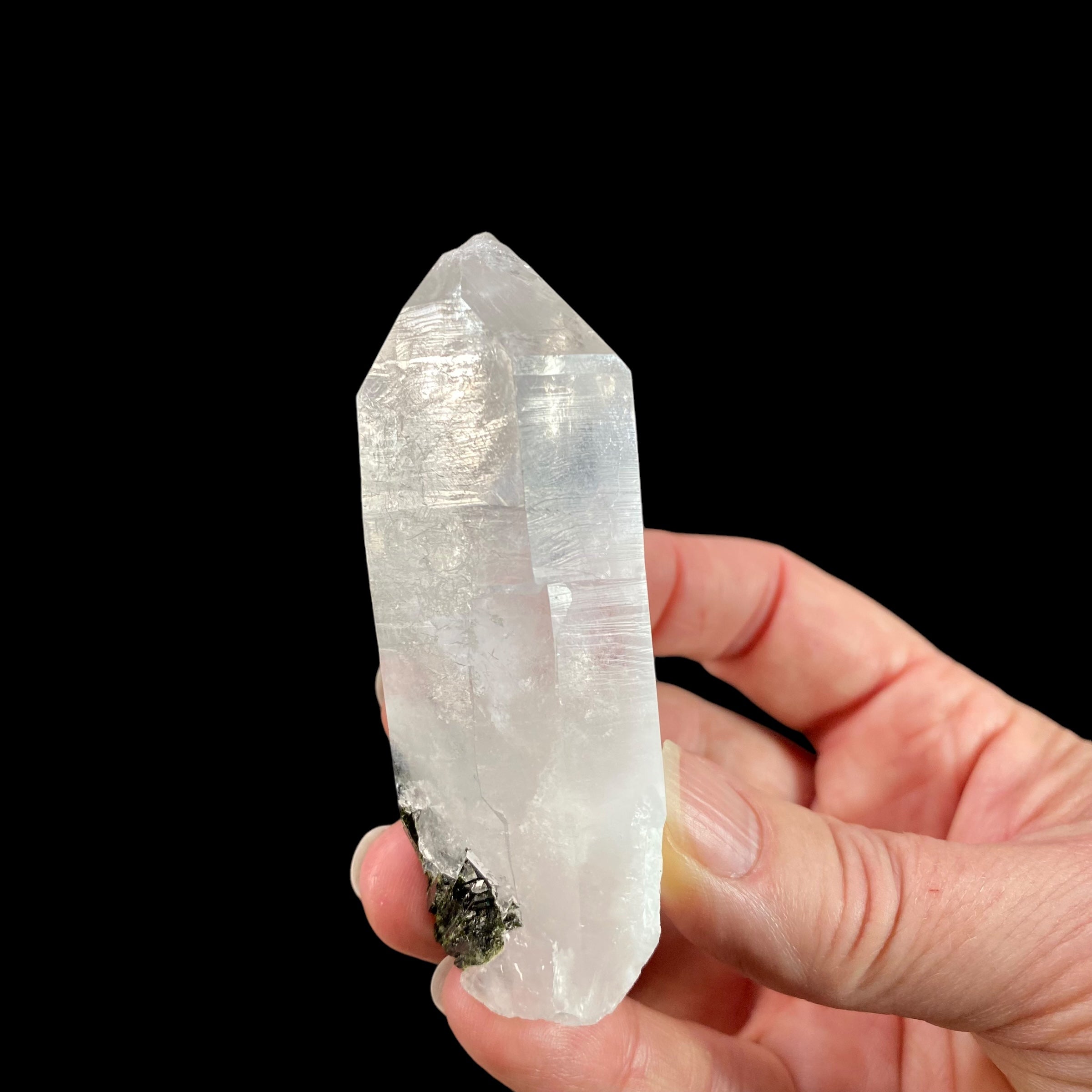 Quartz Crystal with Dark Green Epidote Crystals