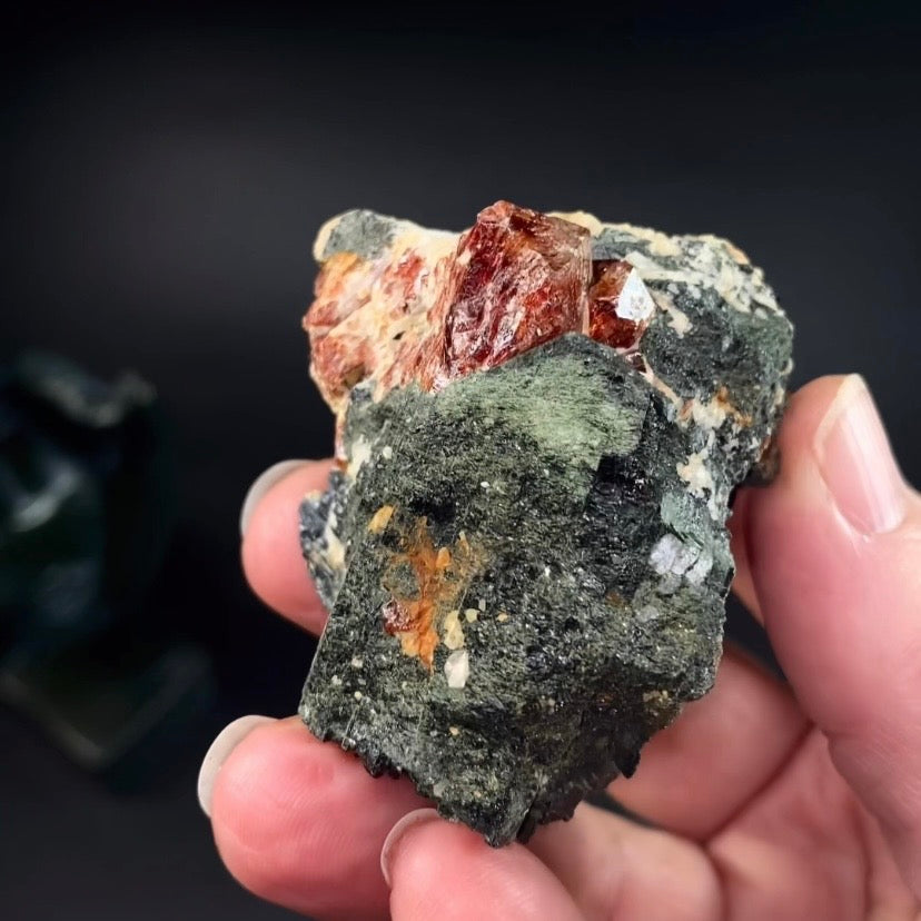 Zircon Crystal with Fluorescent Apatite Inclusions, Biotite-Calcite Schistose matrix, Astore Valley, Pakistan