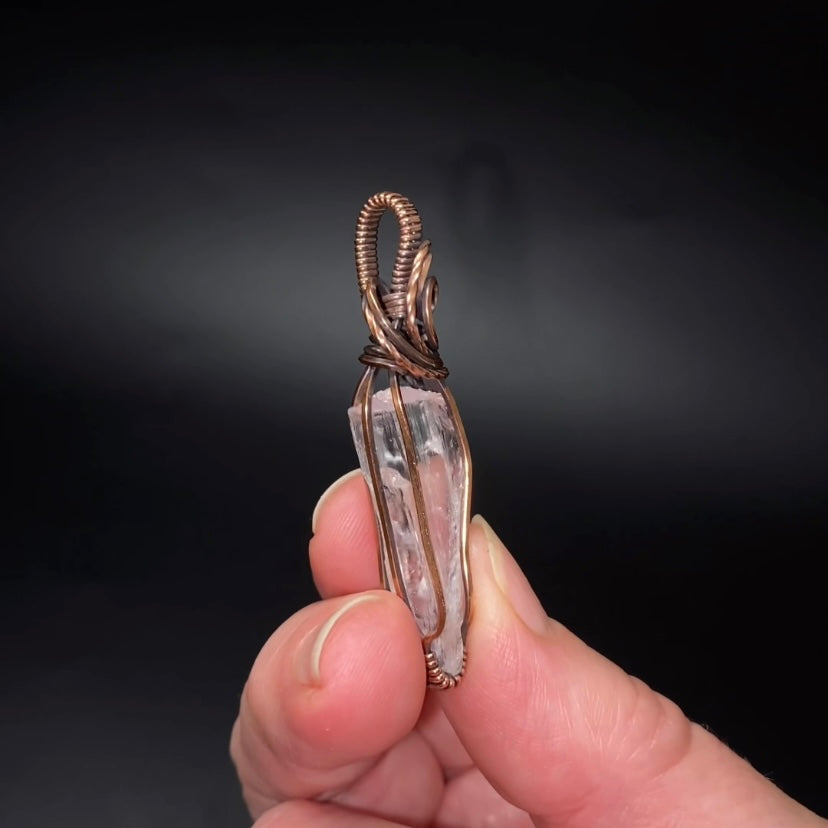 Fluorescent Spodumene Kunzite & Copper Wire Wrapped Pendant