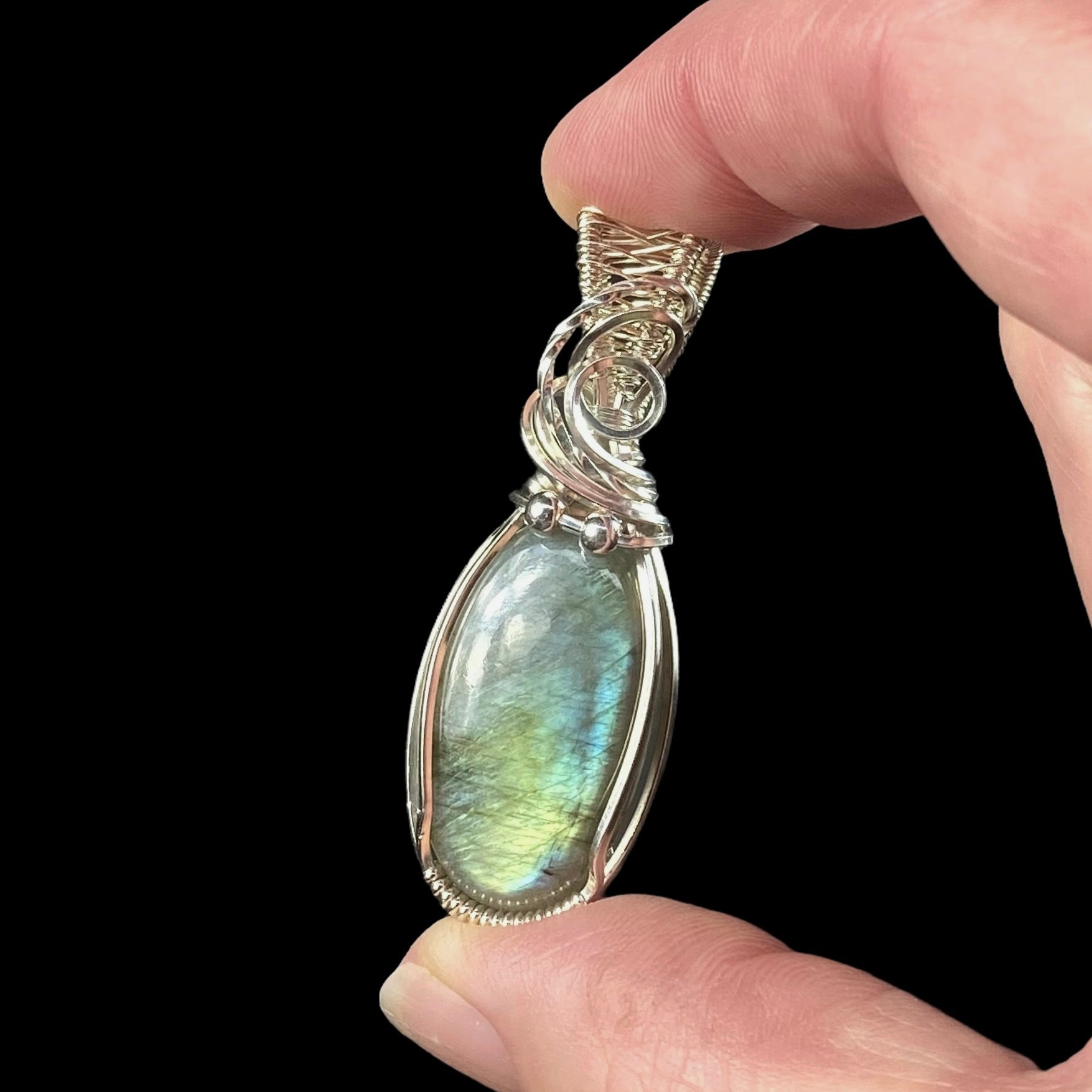 Labradorite & Sterling Silver Wire Wrapped Pendant, Natural Stone & Crystal Jewelry