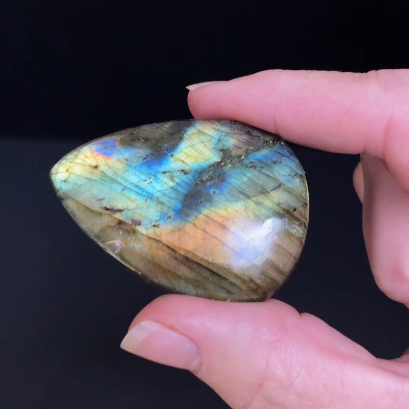 Blue Green Flash Labradorite Teardrop Shaped Cabochon