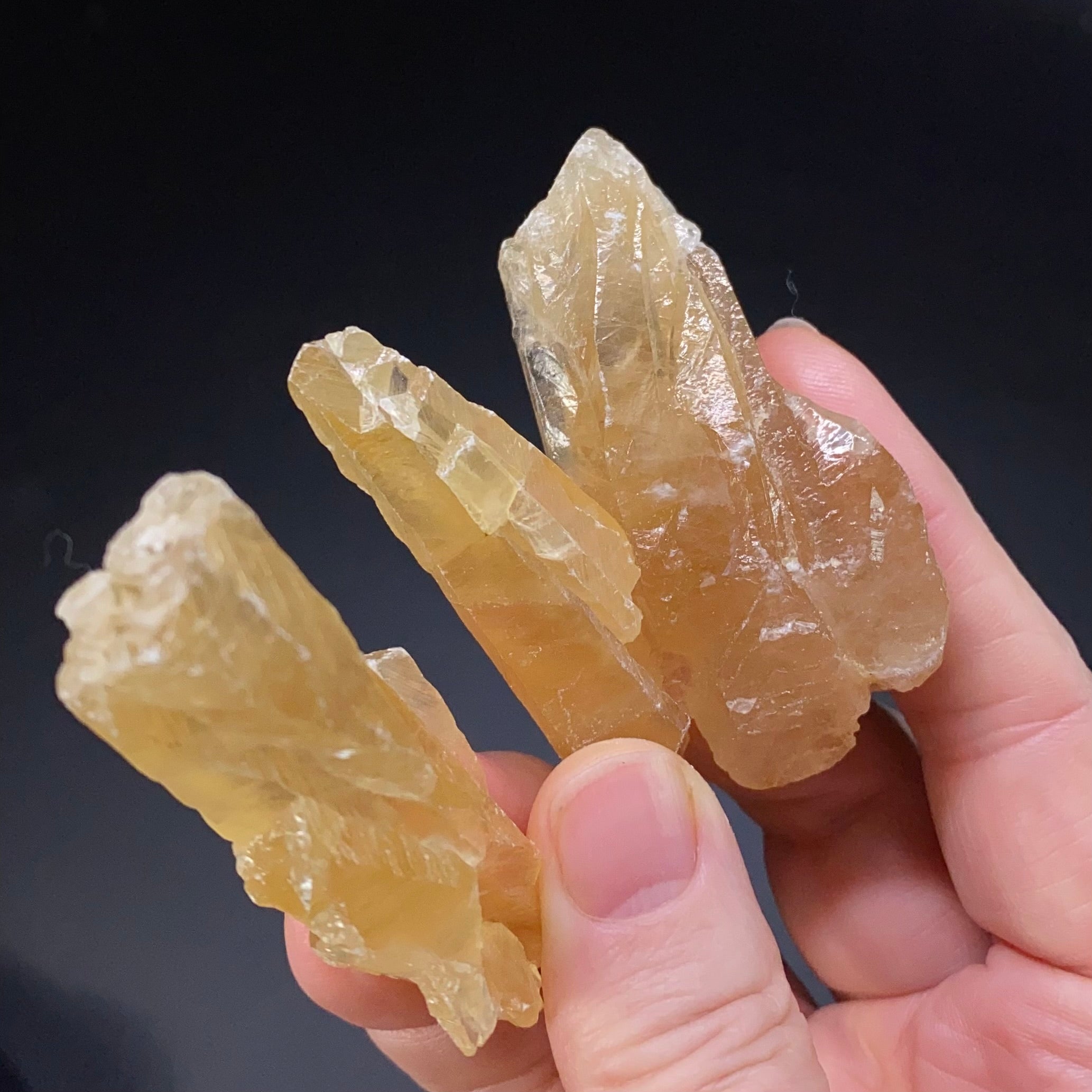 Fluorescent & Phosphorescent Golden Feather Calcite Crystal Lot of 3 Pieces