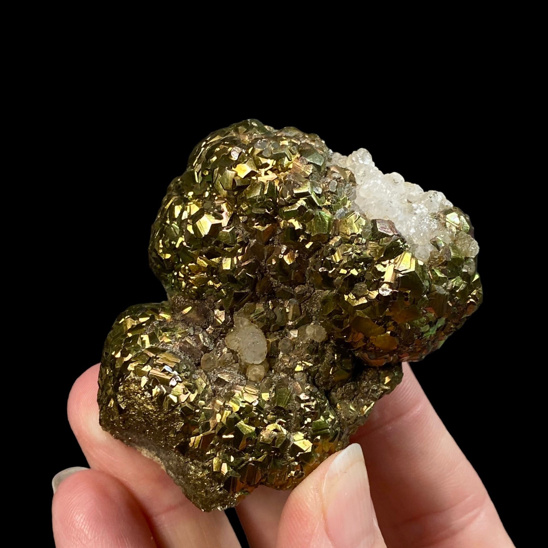 Iridescent Pyrite & Calcite Cluster from Trepça Mines, Kosovo