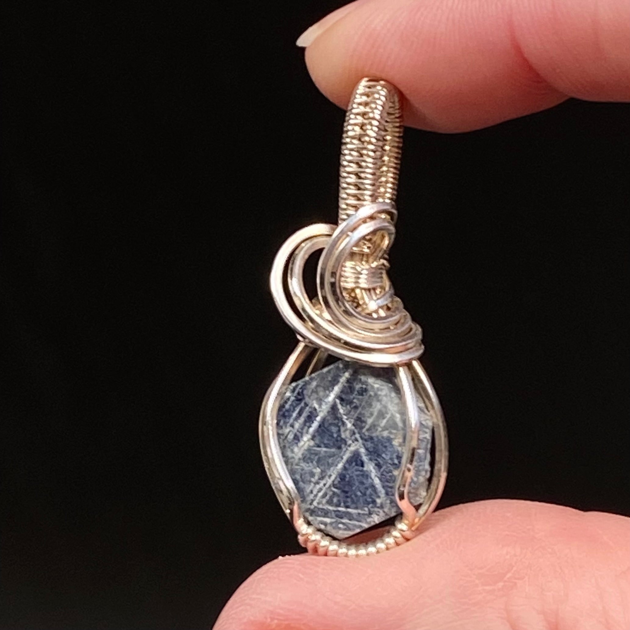 Raw Sapphire Crystal with Record Keepers & Sterling Silver Wire Wrapped Pendant