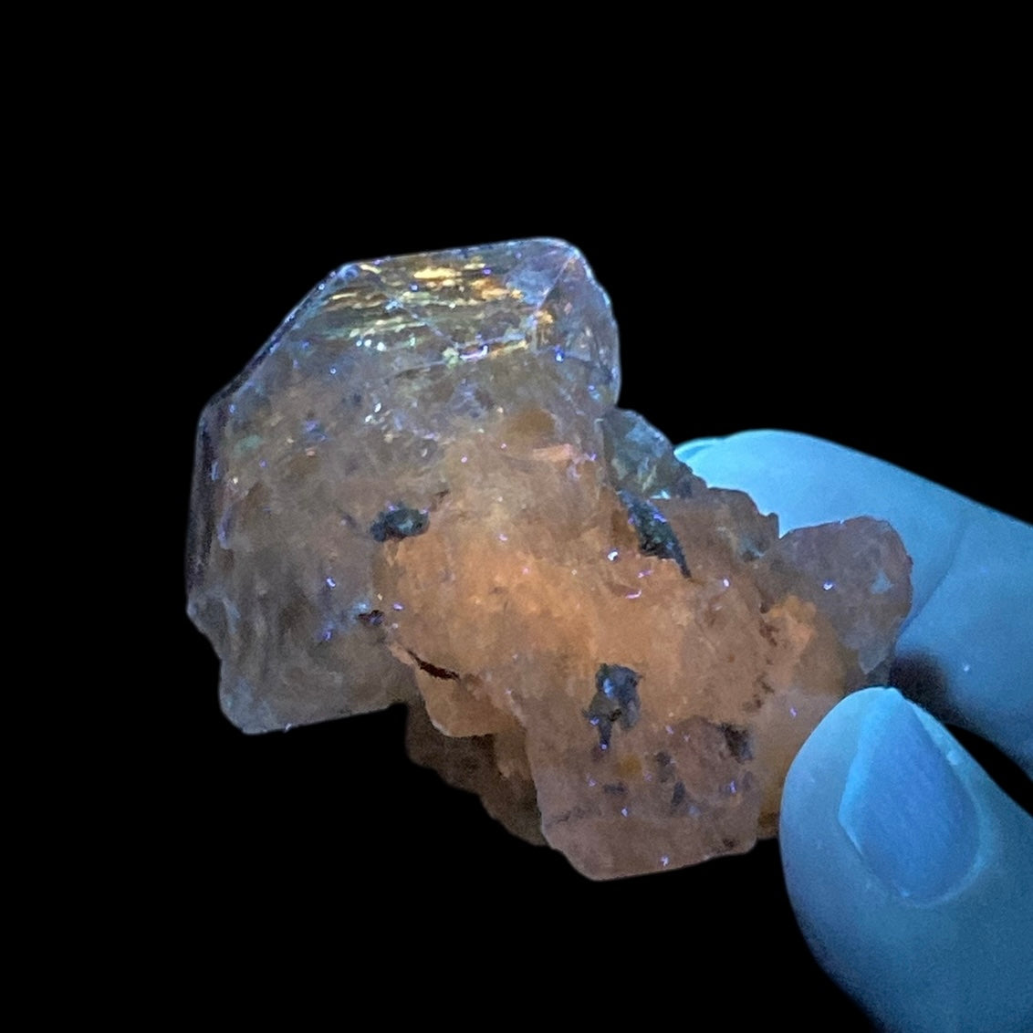 Fenster Quartz Crystal with Moving Water Inclusion Enhydro & Orange Fluorescence