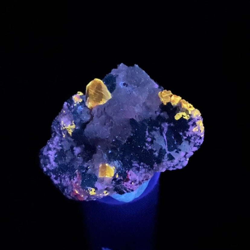 Zircon Crystals with Fluorescent Apatite Inclusions, Biotite-Calcite Aegirine matrix, Astore Valley, Pakistan