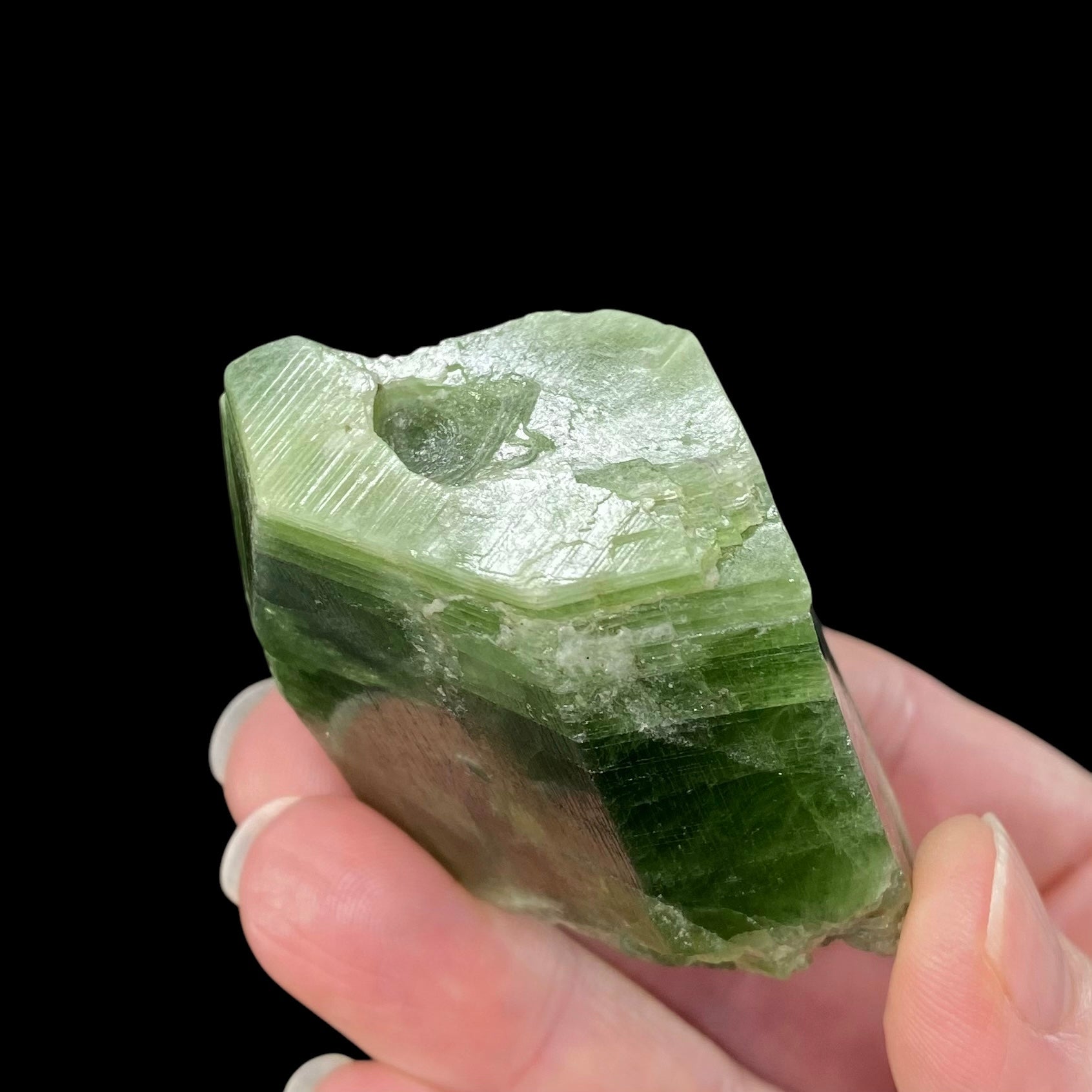 Green Diopside Crystal with Unique Striations