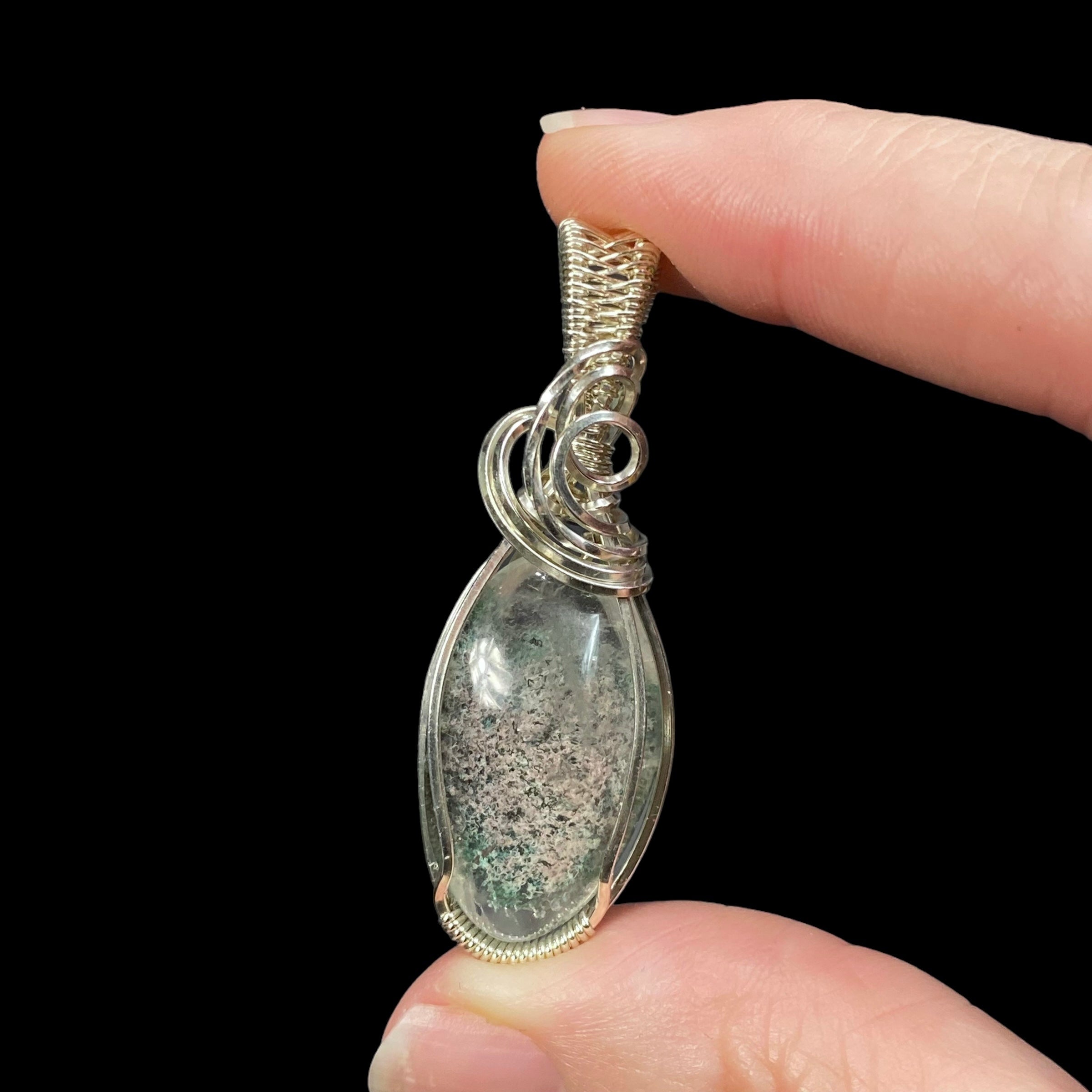 Garden Quartz & Sterling Silver Wire Wrapped Pendant