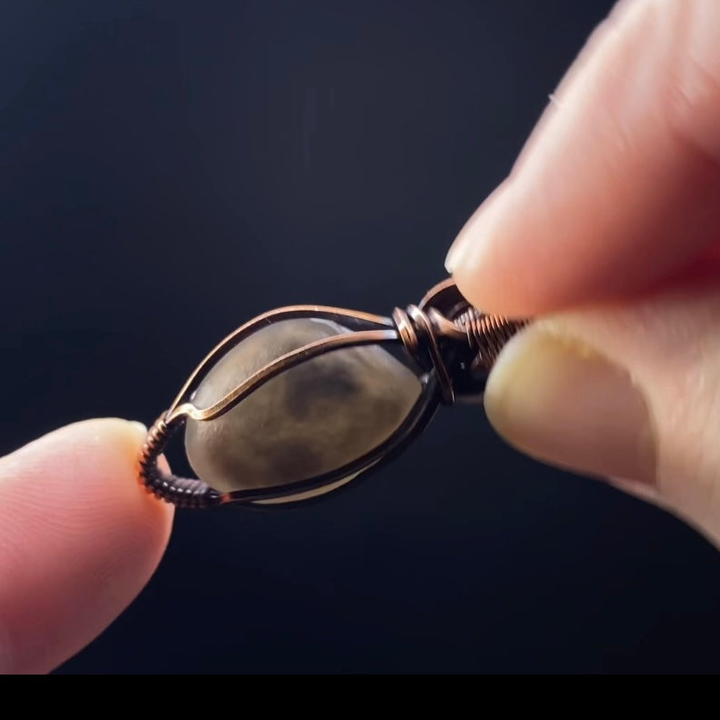 Gobi Desert Agate with Moving Sand Inclusions and Copper Wire Wrapped Pendant