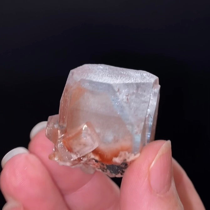 Clear Pseudo Cubic Apophyllite Crystal Red Hematite Phantom - High Vibration Crystals and Minerals