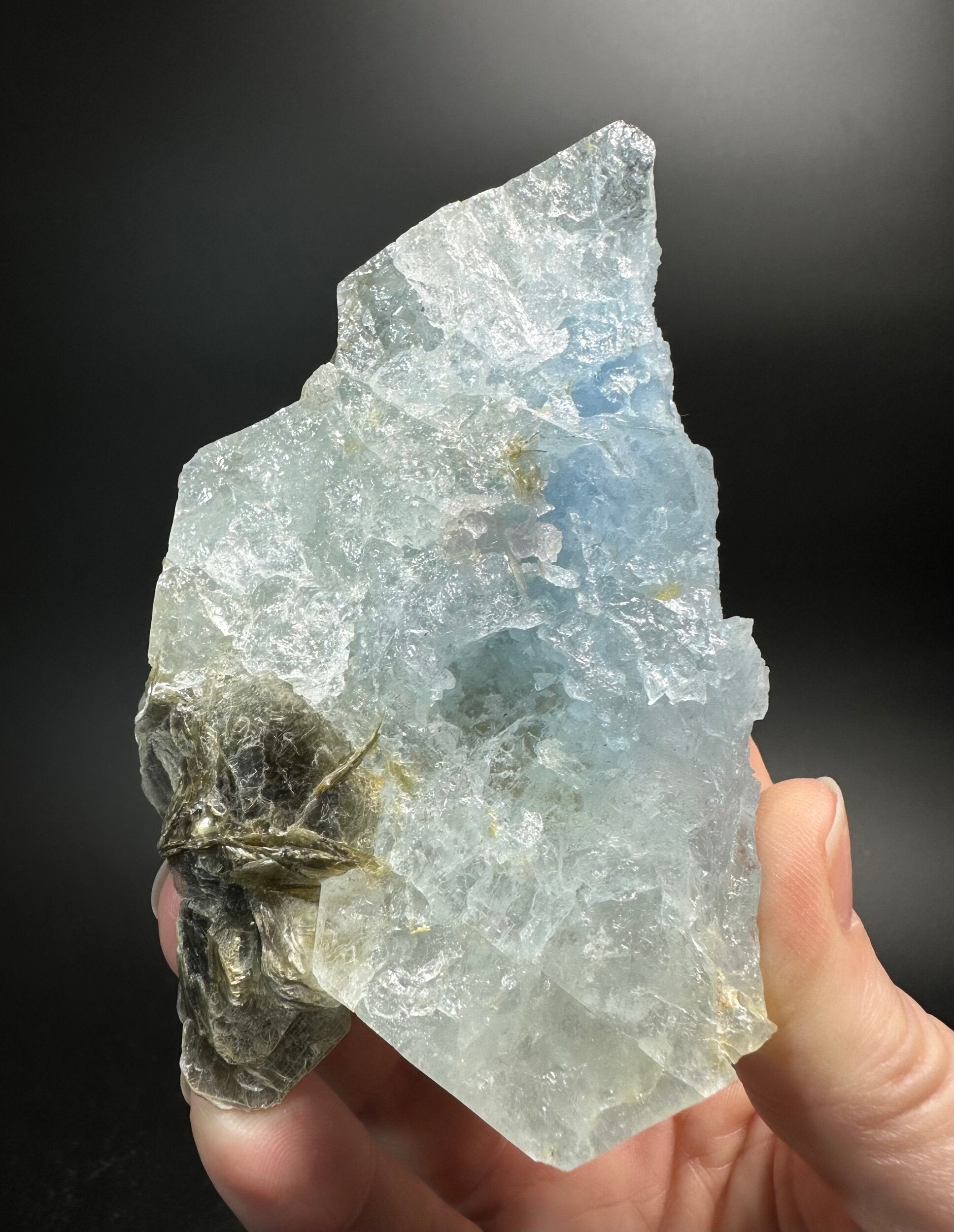 Etched Aquamarine Crystal with Muscovite Mica