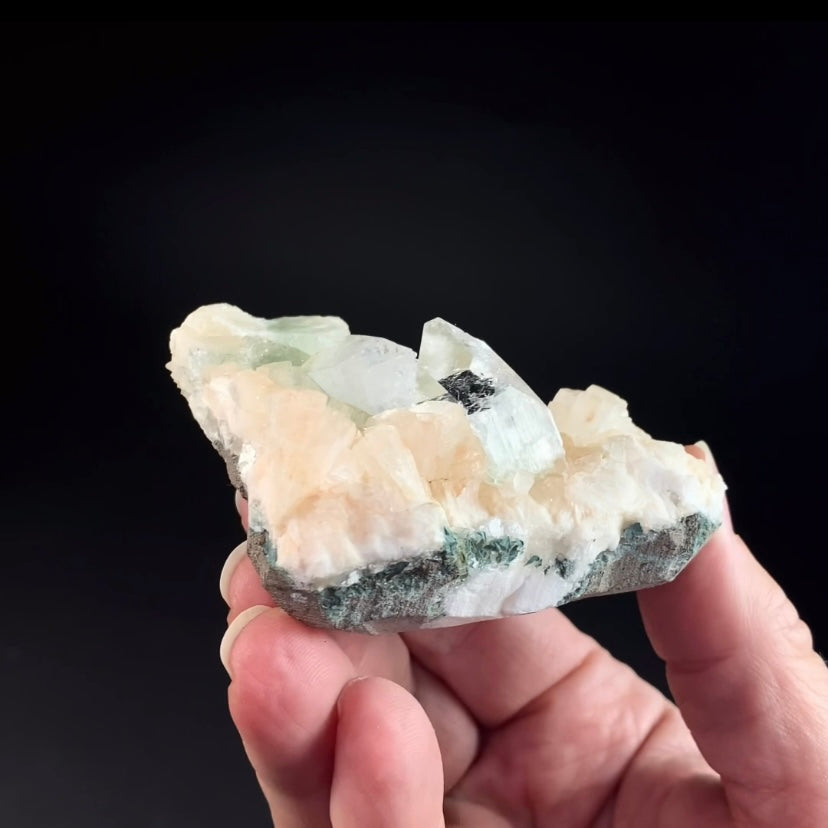 Clear and Green Apophyllite Crystals with Stilbite from Jalgaon, Maharashtra, India
