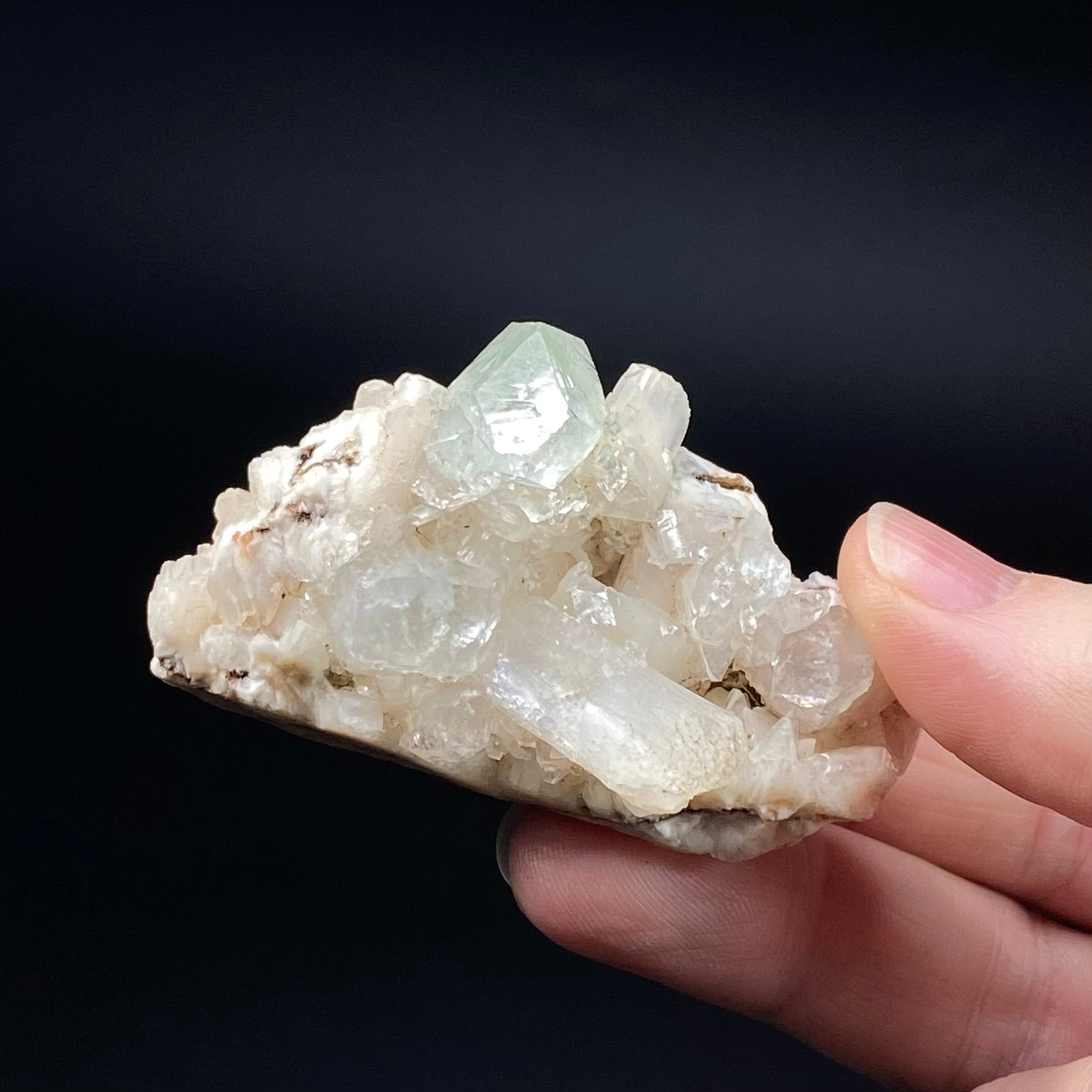 Green Apophyllite Crystals with Stilbite and Clear Heulandite