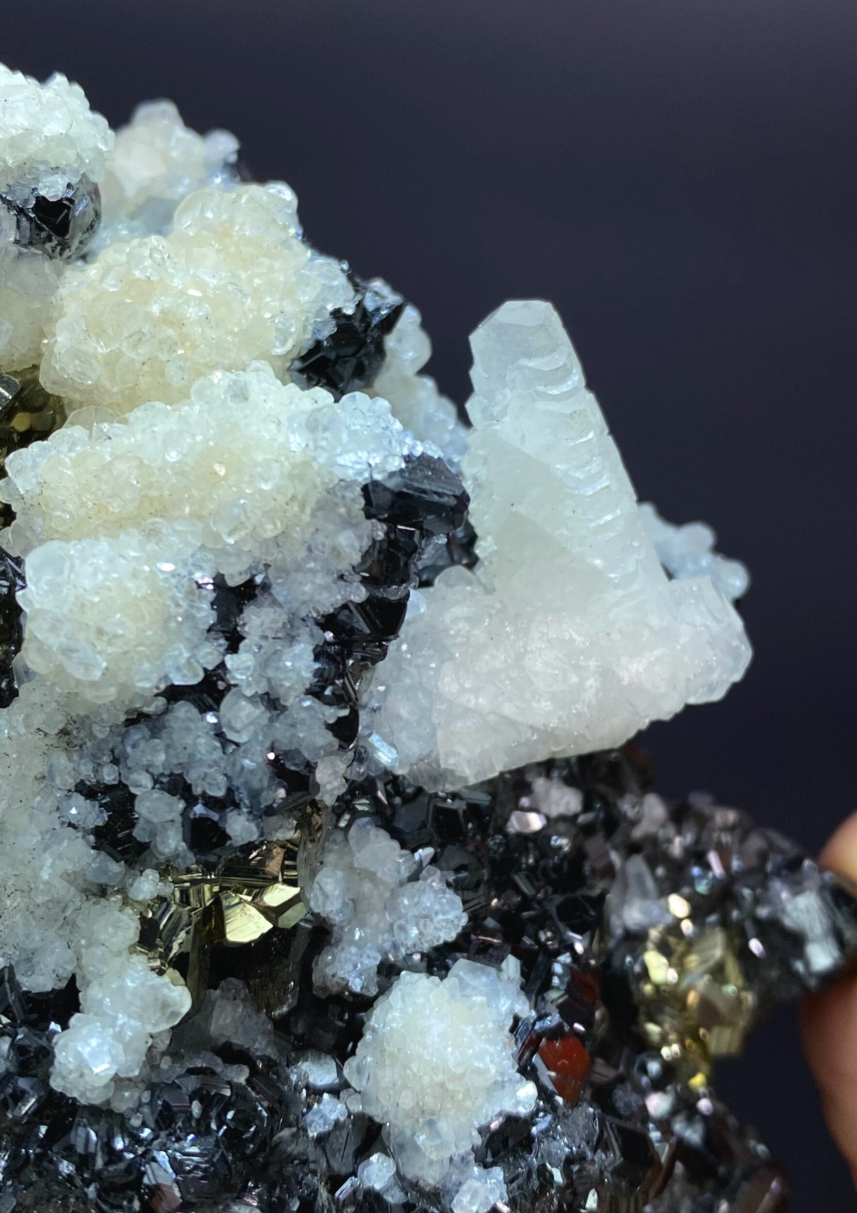 Kosovo Sphalerite Crystal Cluster with Fluorescent Calcite & Pyrite from Trepça Mines