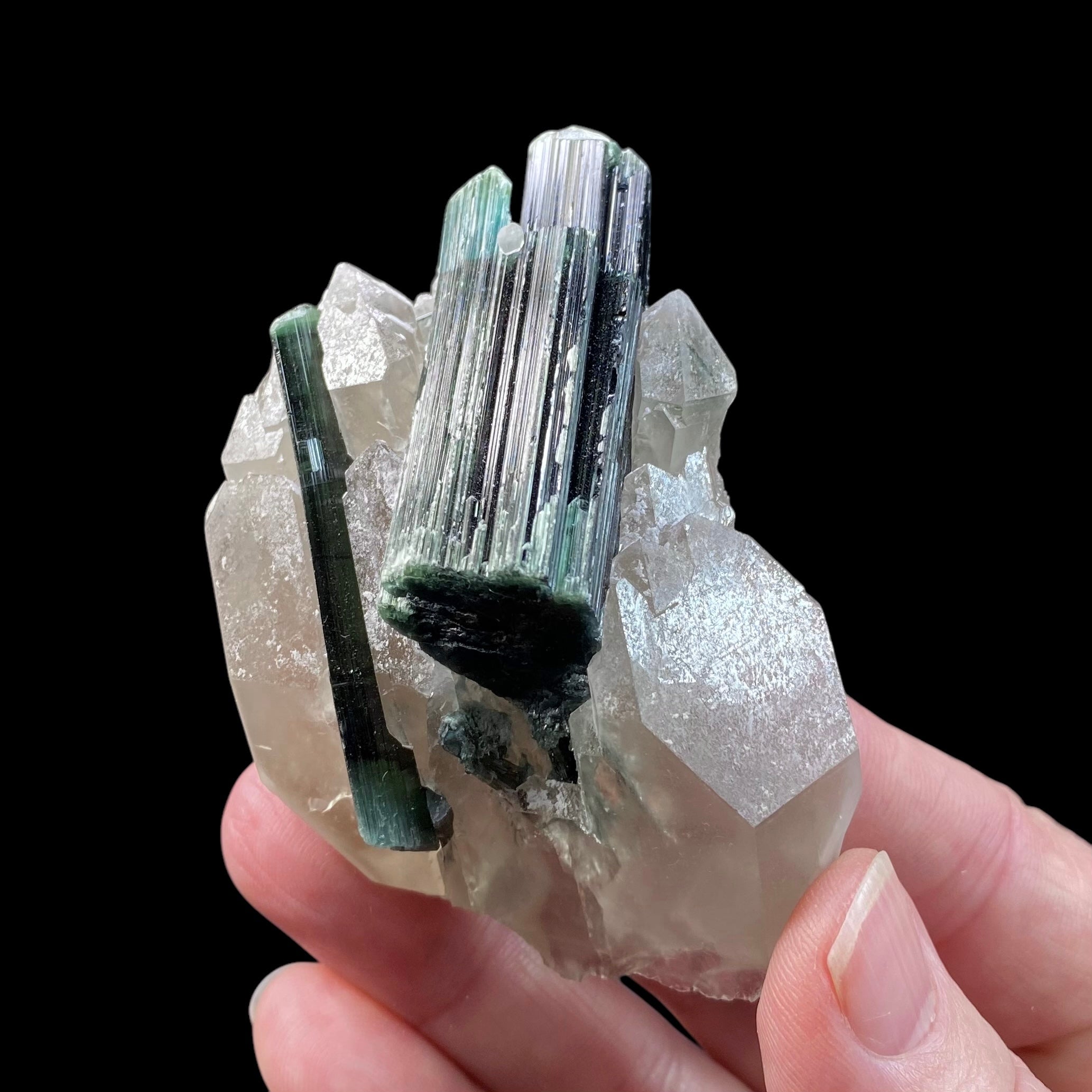 Green Tourmaline Crystal Cluster with Quartz