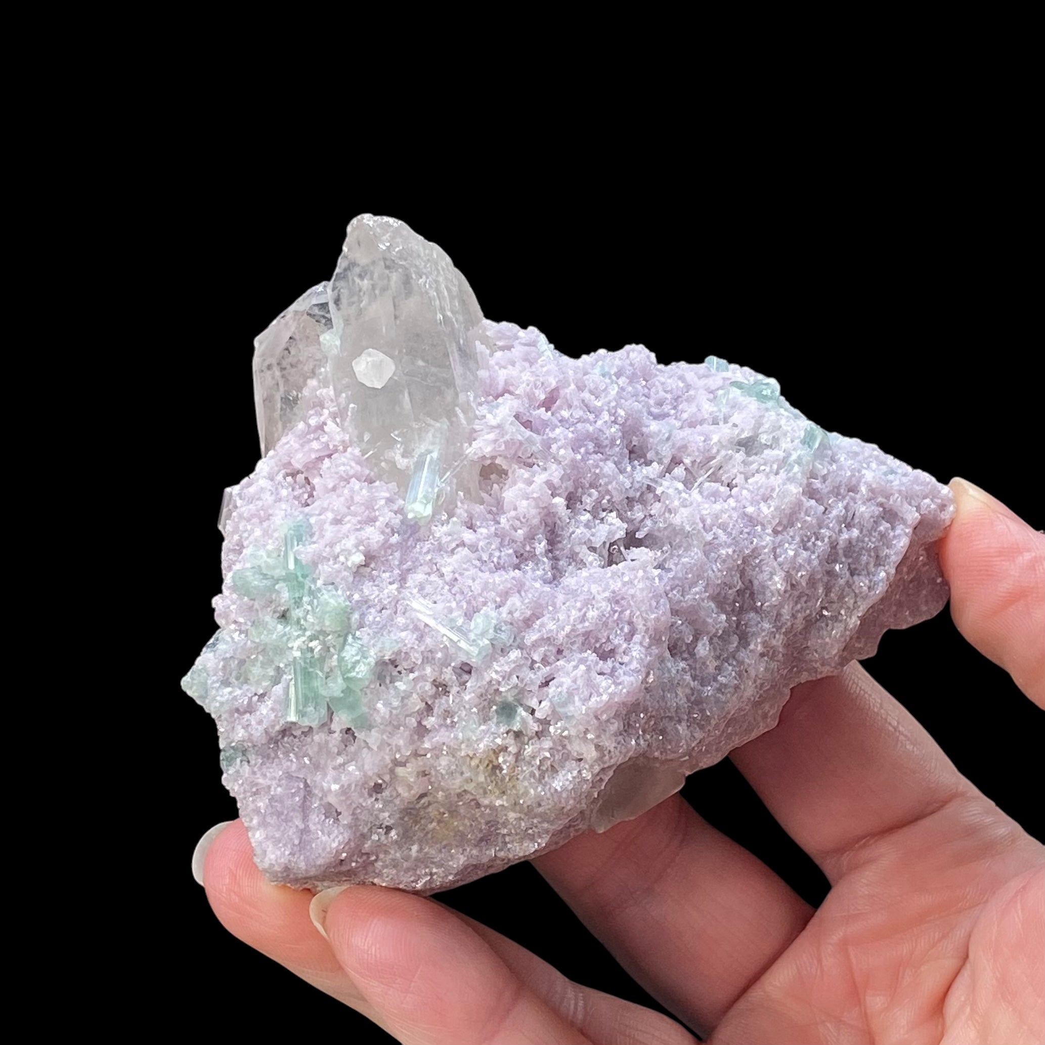 Light Green Tourmaline, Lepidolite & Quartz Cluster