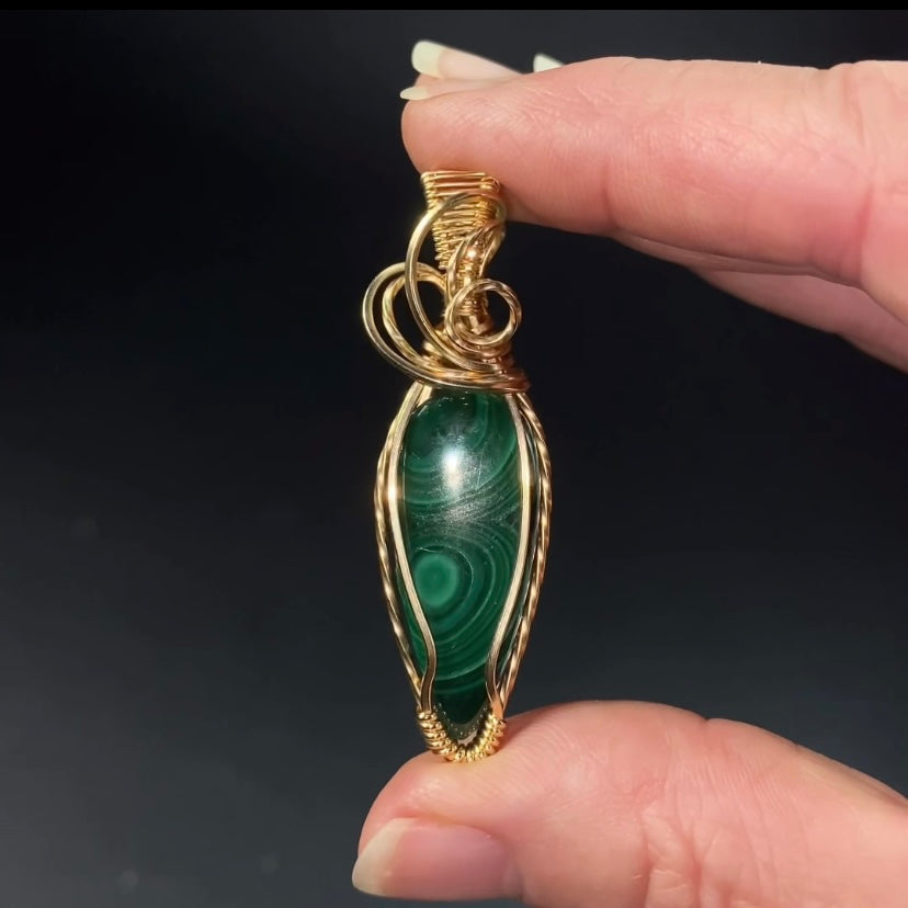 Malachite & 14k Gold Filled Wire Wrapped Pendant