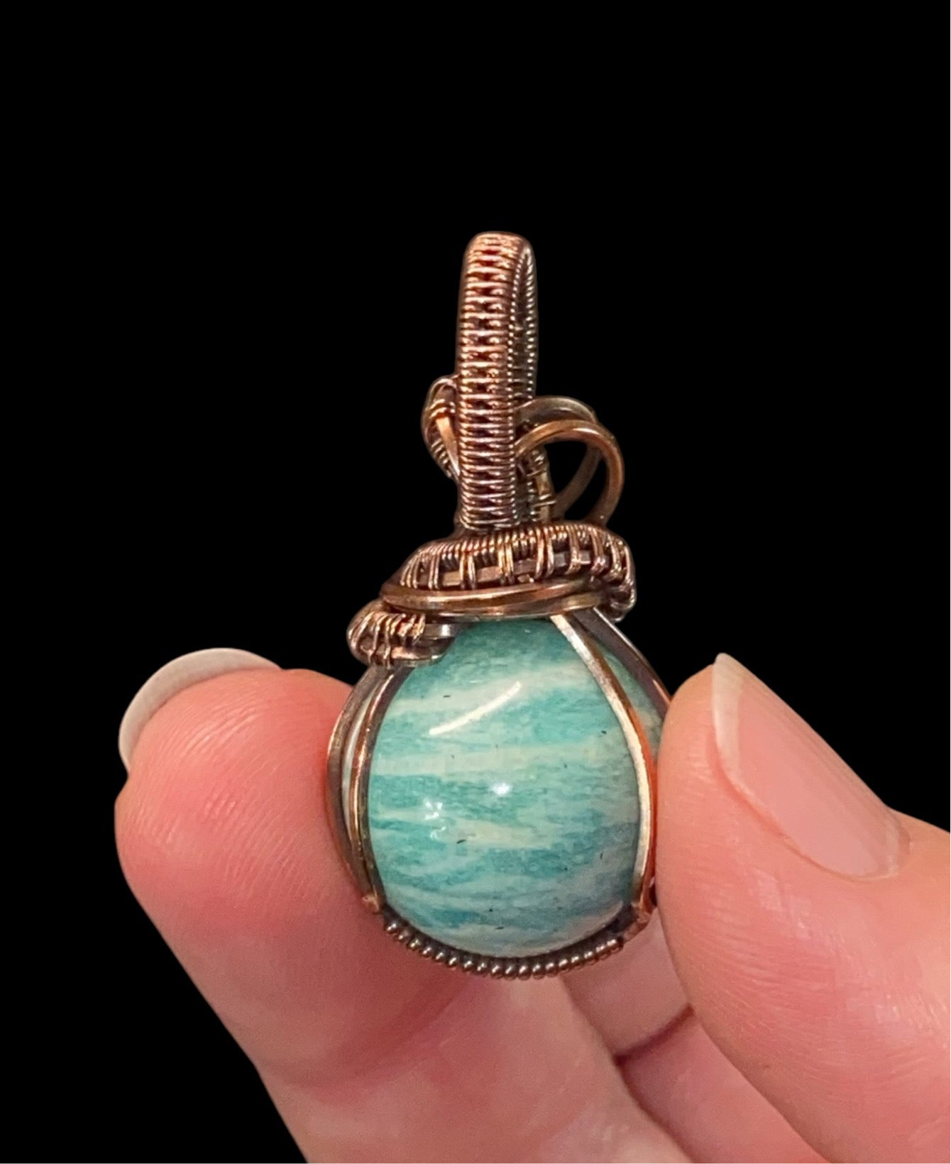 Amazonite Sphere and Copper Handmade Wire Wrapped Pendant