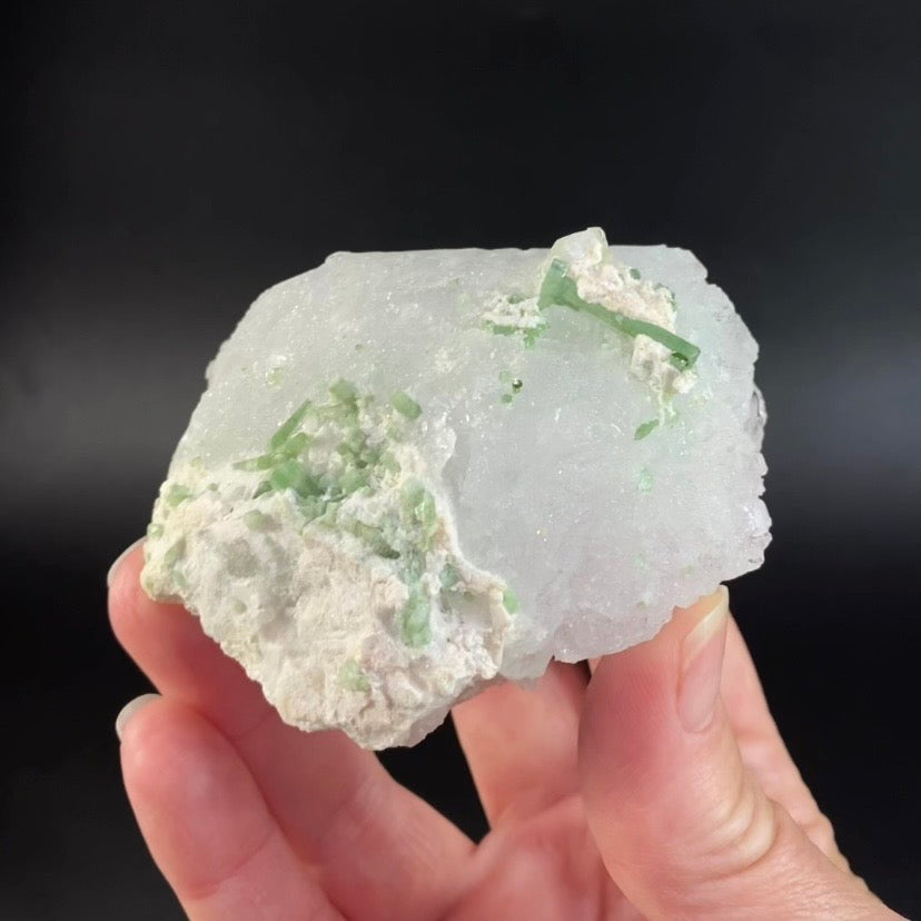 Etched Pollucite with Green Tourmaline from Laghman, Afghanistan