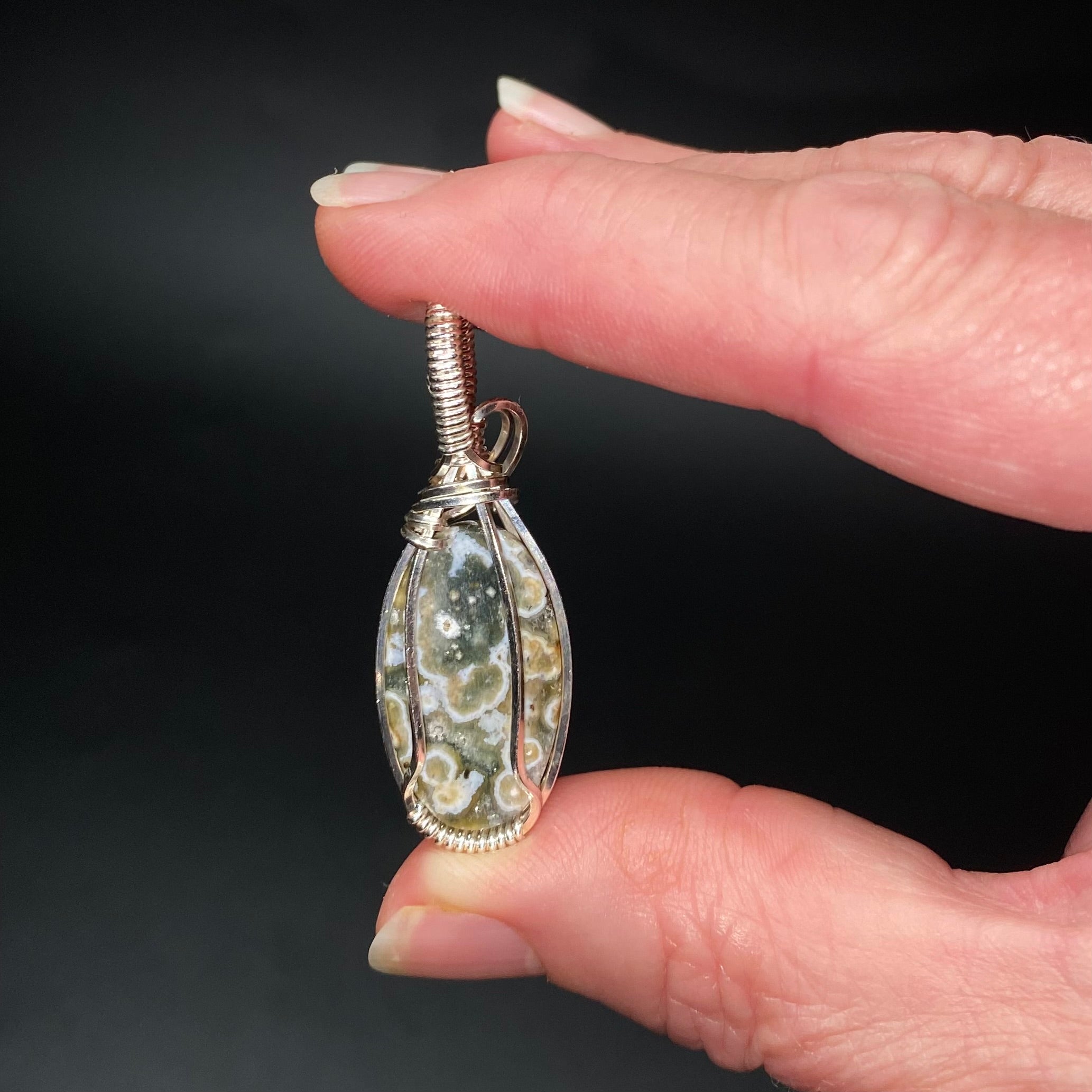 Ocean Jasper and Sterling Silver Wire Wrapped Pendant