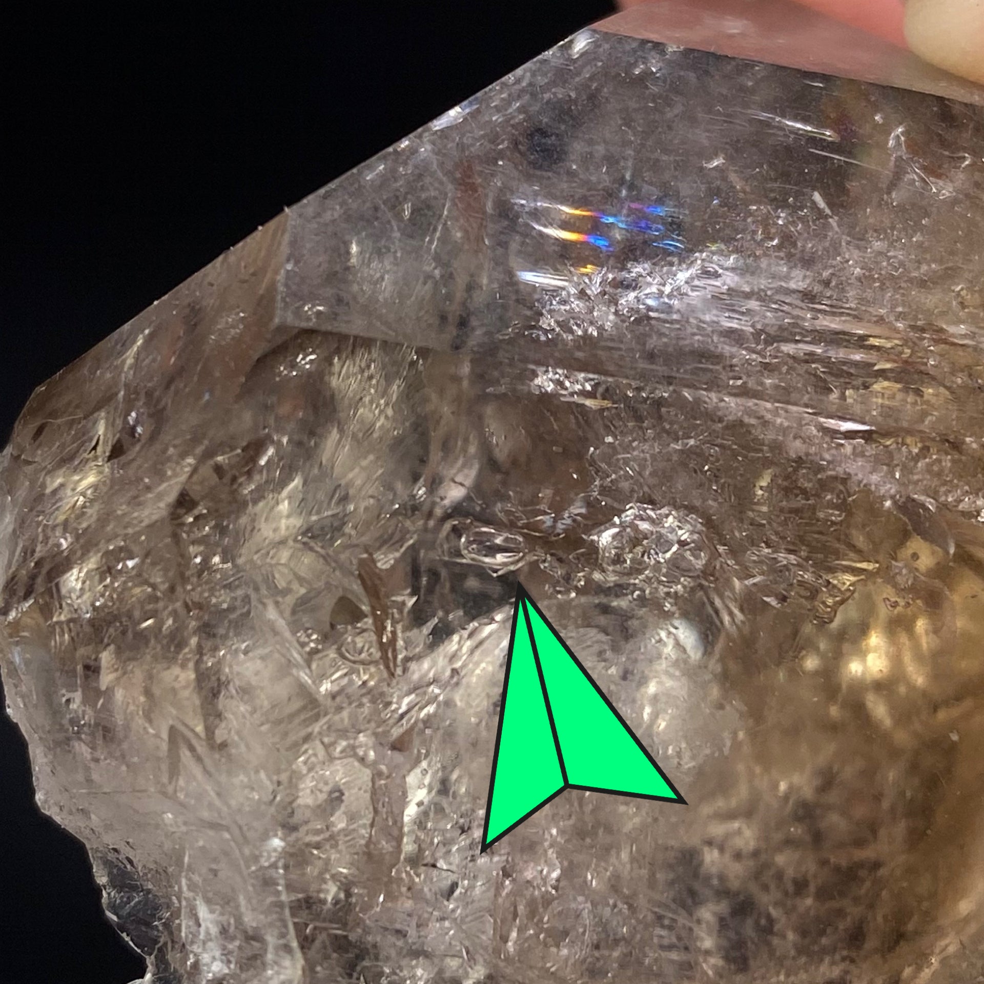 Light Smoky Quartz Crystal with Rainbows and Enhydro Water Inclusion