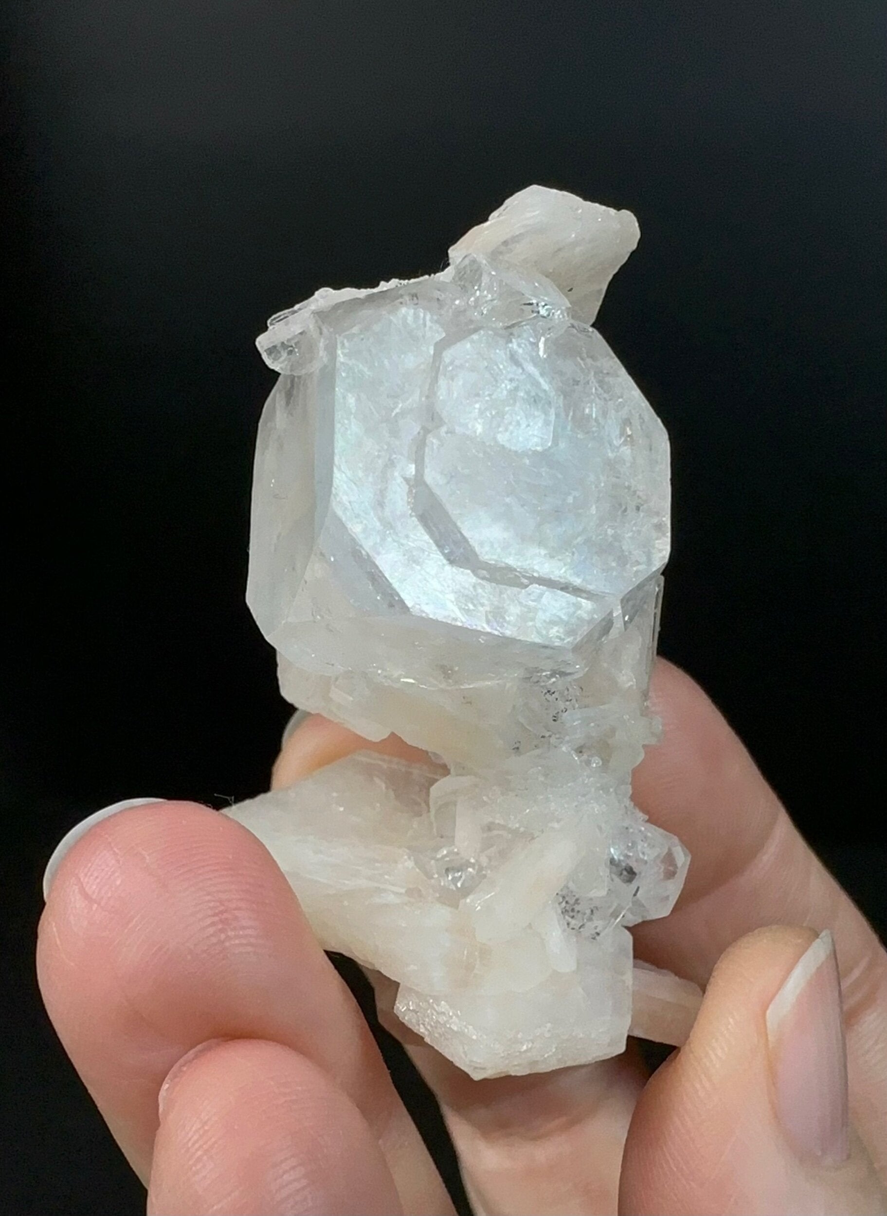 Clear Apophyllite Crystal Cluster with Peach Stilbite