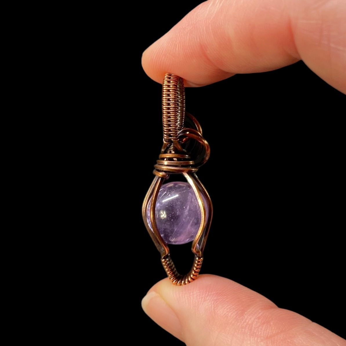 Amethyst Sphere and Copper Wire Wrapped Pendant