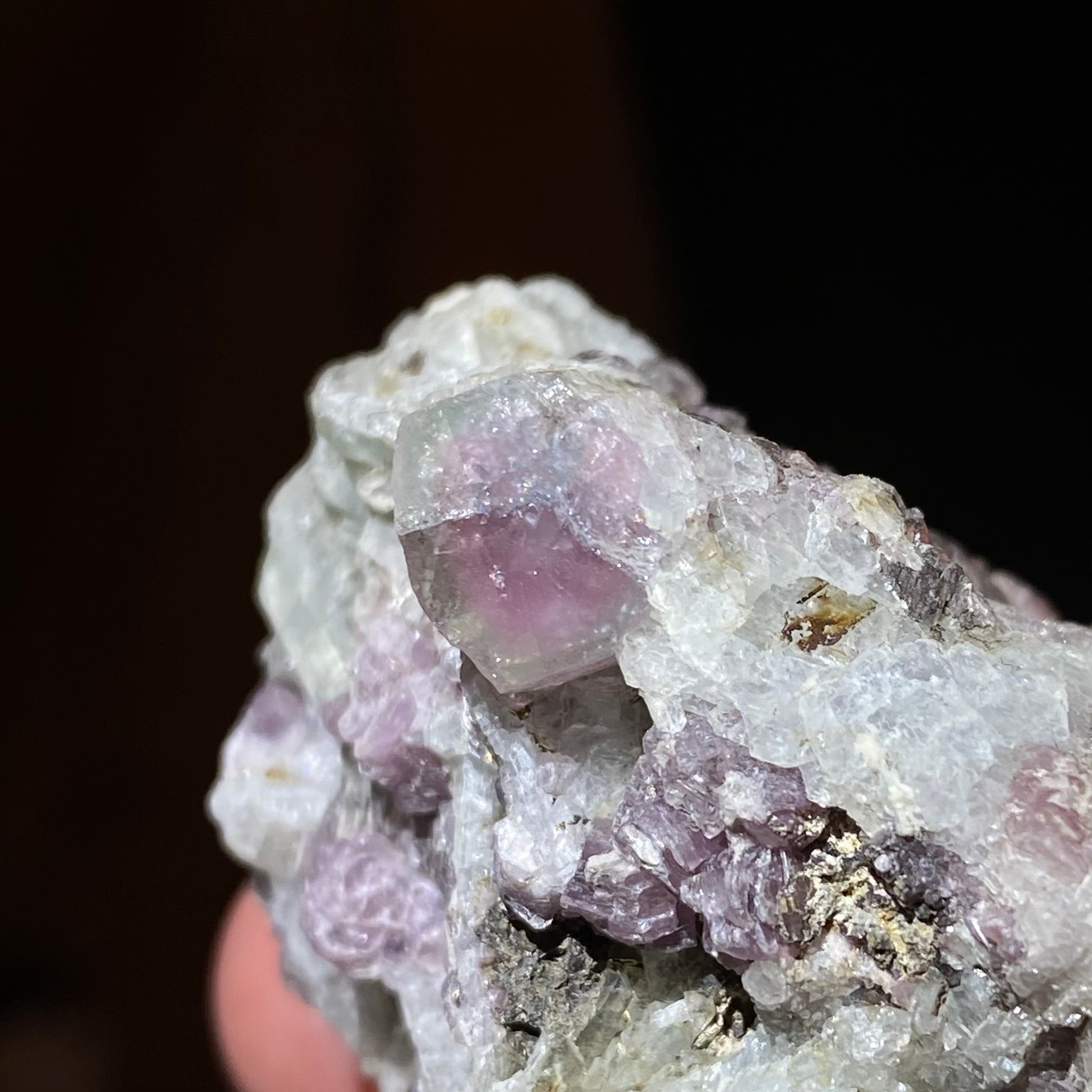 Pale Green & Pink Watermelon Tourmaline Crystal with Lepidolite & Cleavelandite