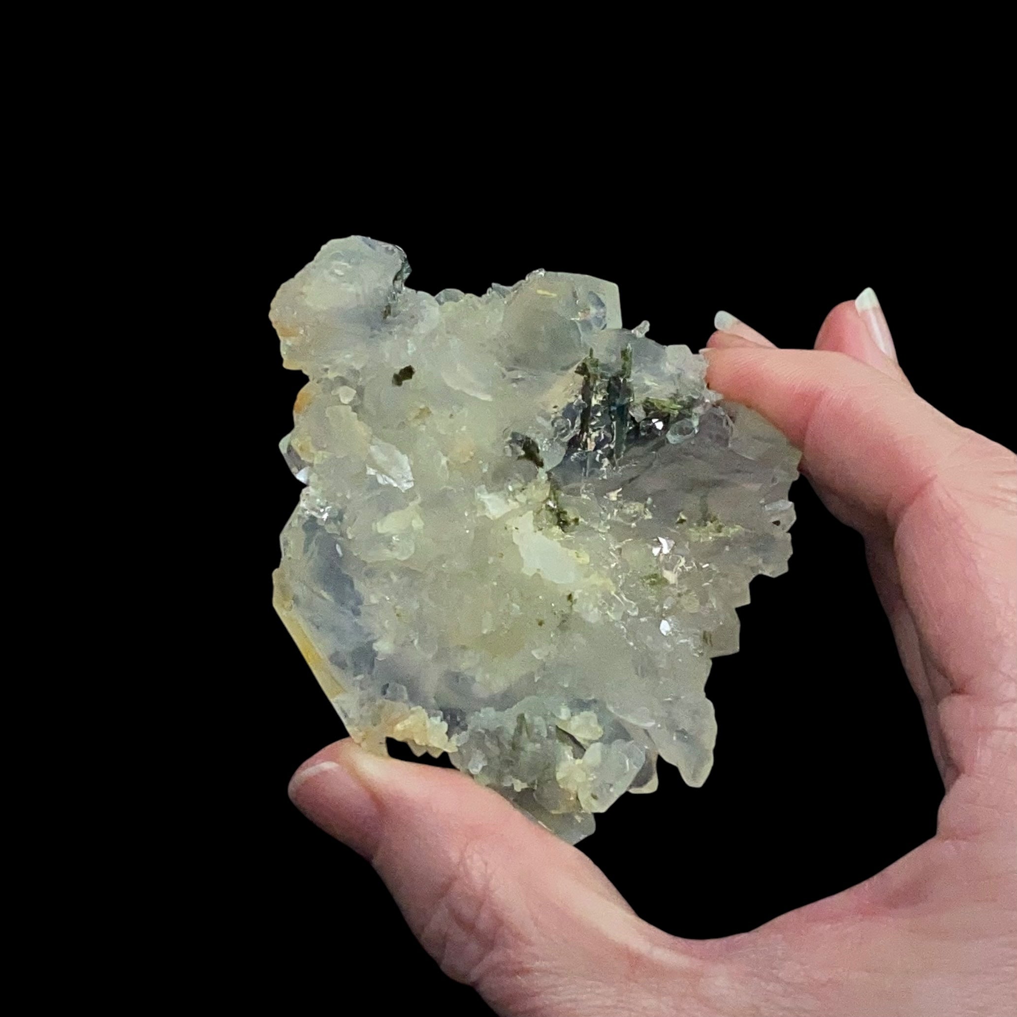 Quartz Crystal Cluster Plate with Epidote