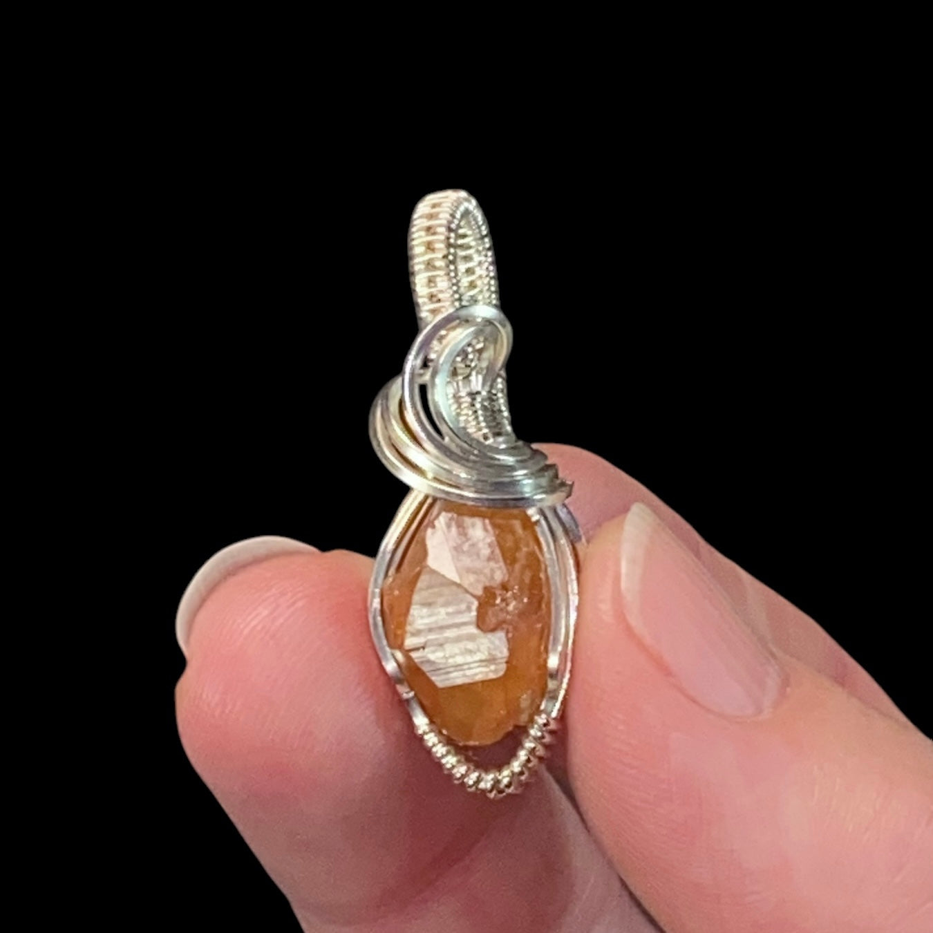 Natural Garnet & Tarnish Resistant Argentium Silver Wire Wrapped Pendant