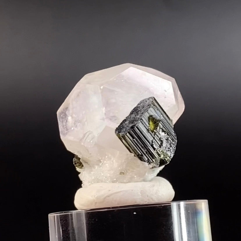 Aqua Morganite Crystal with Cat’s Eye Green Tourmaline & Albite