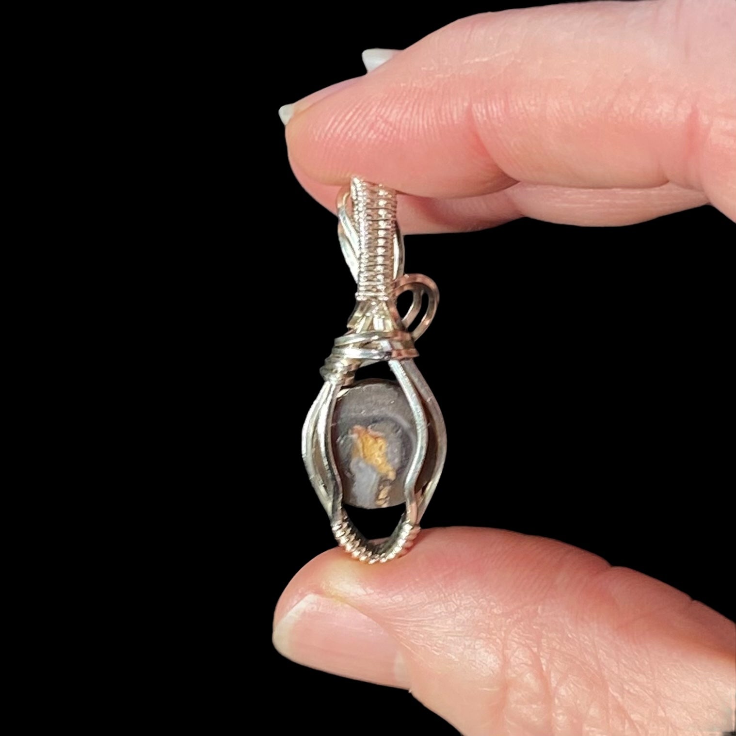 Mexican Fire Agate & Sterling Silver Wire Wrapped Pendant