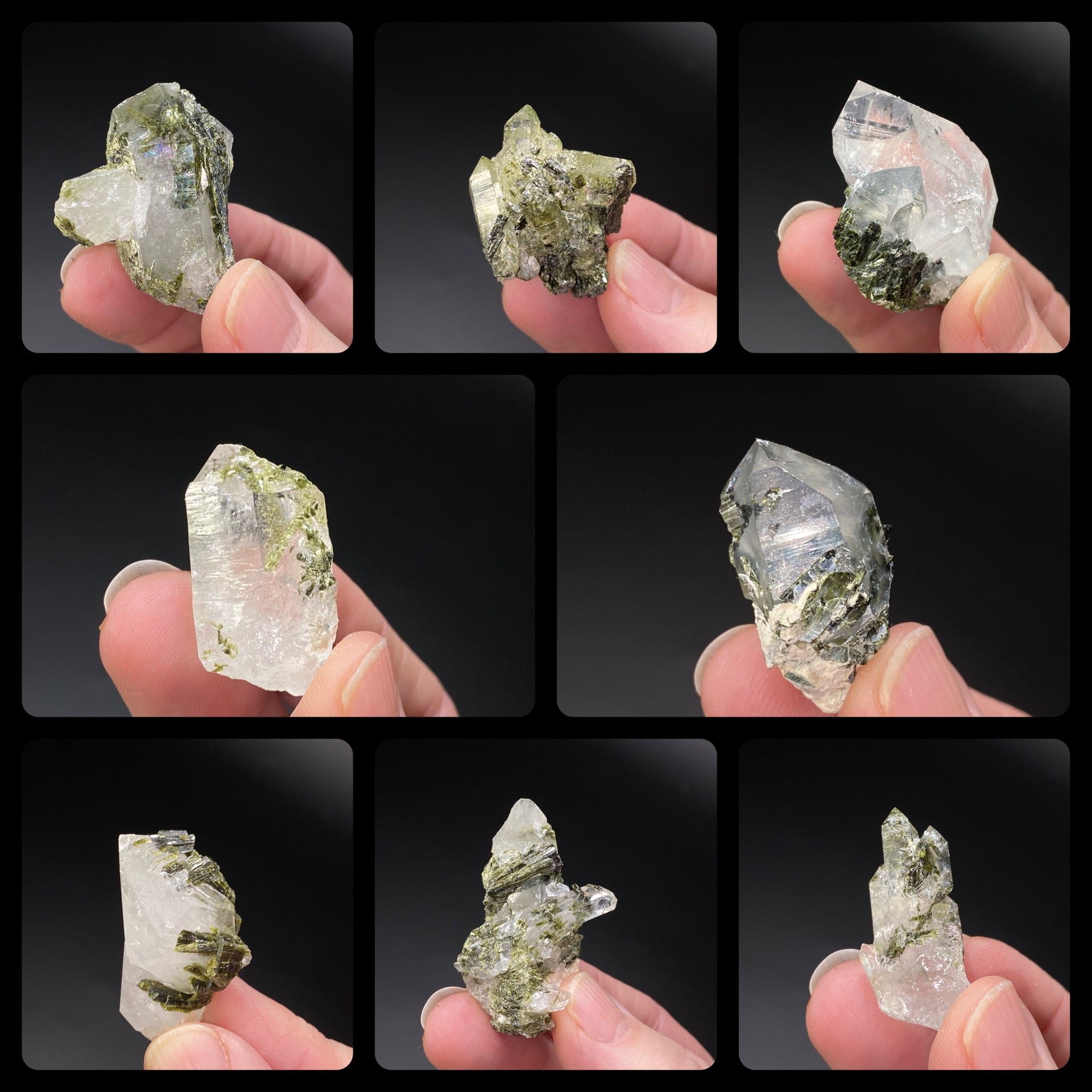 Epidote Included Quartz Crystal Lot of 8 Pieces