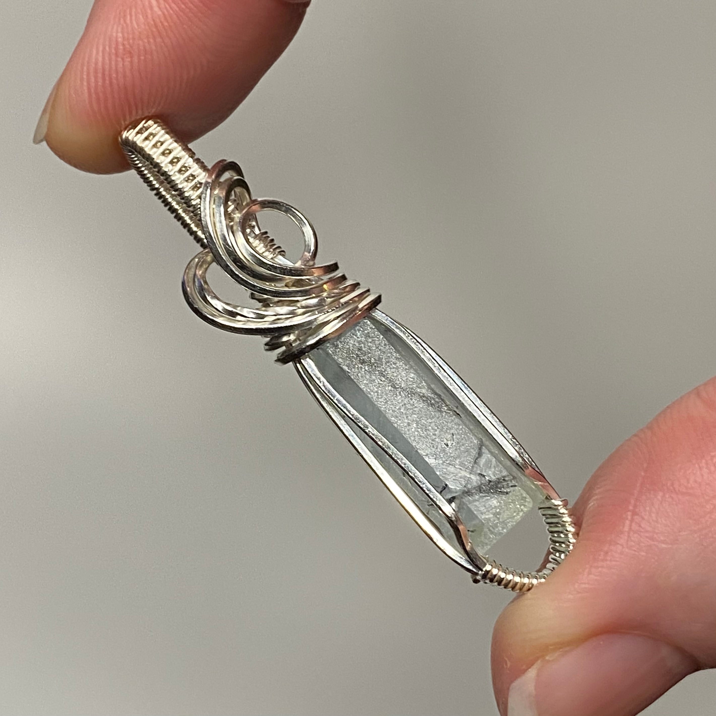 Aquamarine Crystal & Sterling Silver Handmade Wire Wrapped Pendant