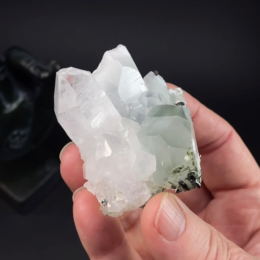 Quartz Crystal Cluster with Byssolite Inclusions & Dark Green Epidote