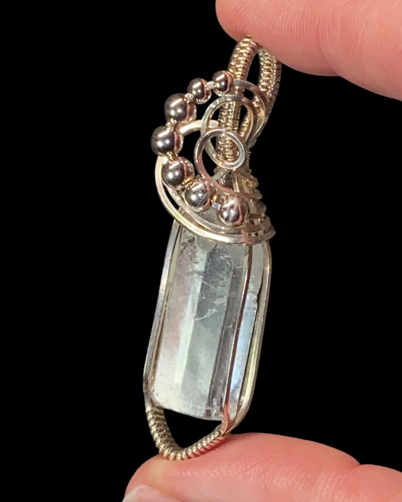 Aquamarine Crystal & Sterling Silver Handmade Wire Wrapped Pendant