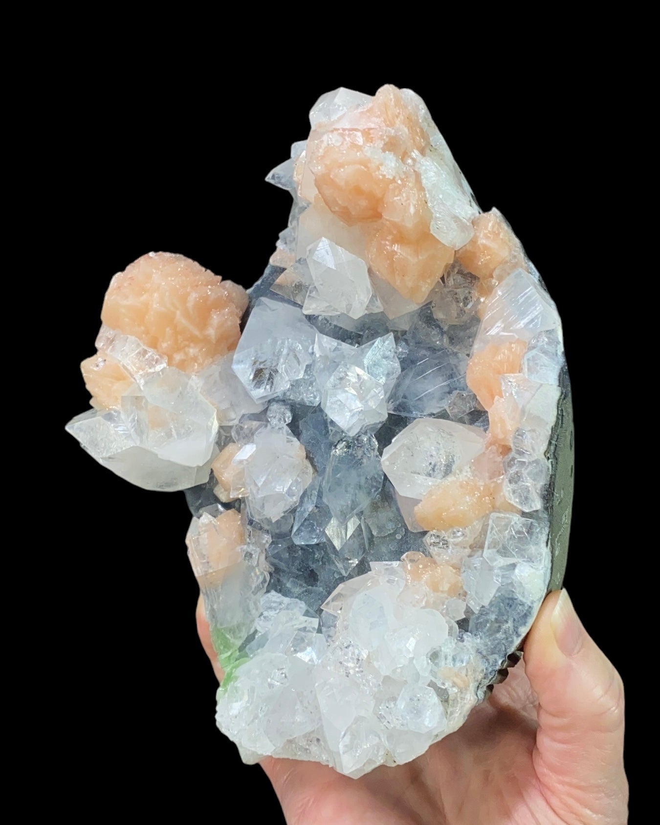 Clear Apophyllite Crystal Cluster with Stilbite in Trimmed Basalt Pocket from Maharashtra, India