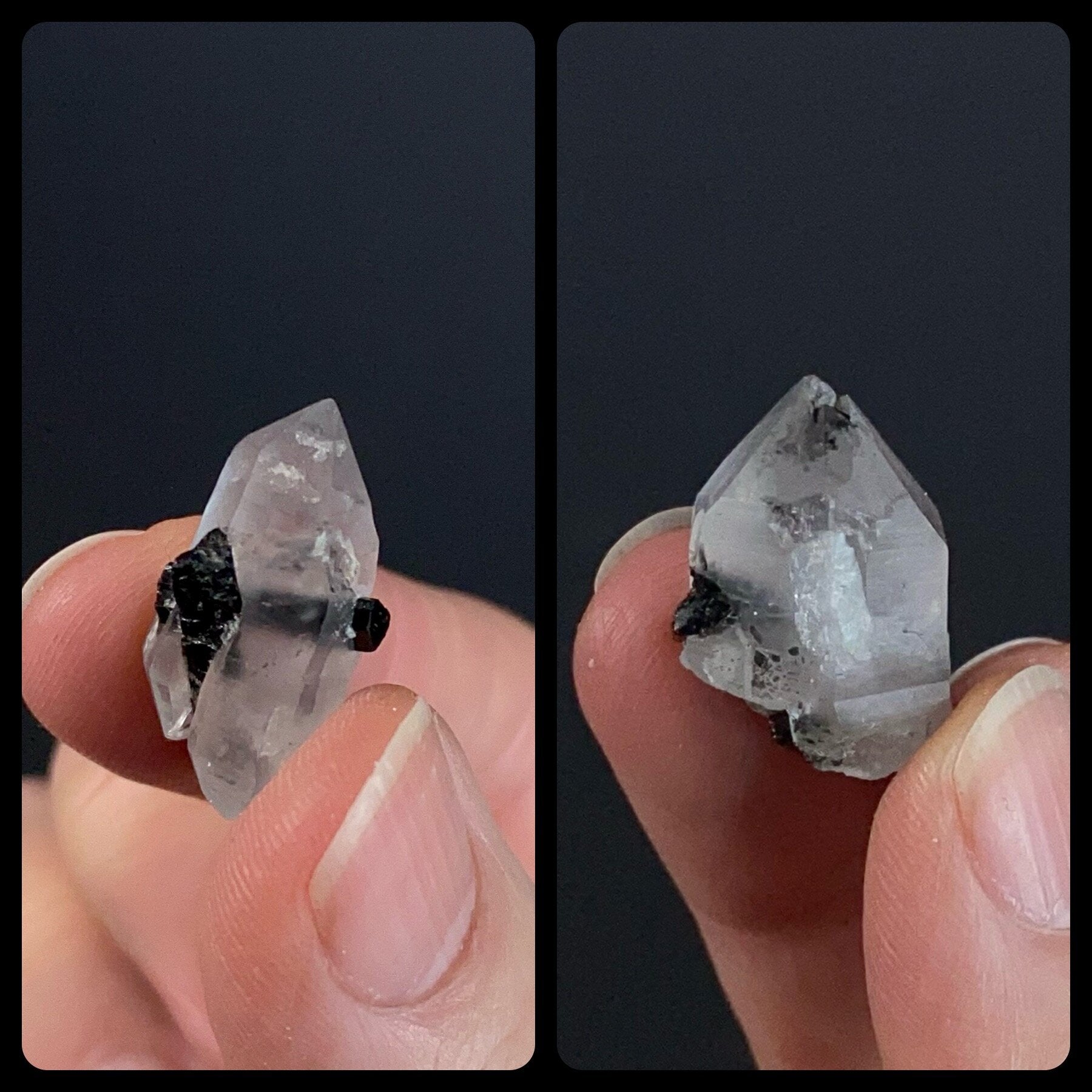 Lot of Two Quartz Crystals with Black Tourmaline