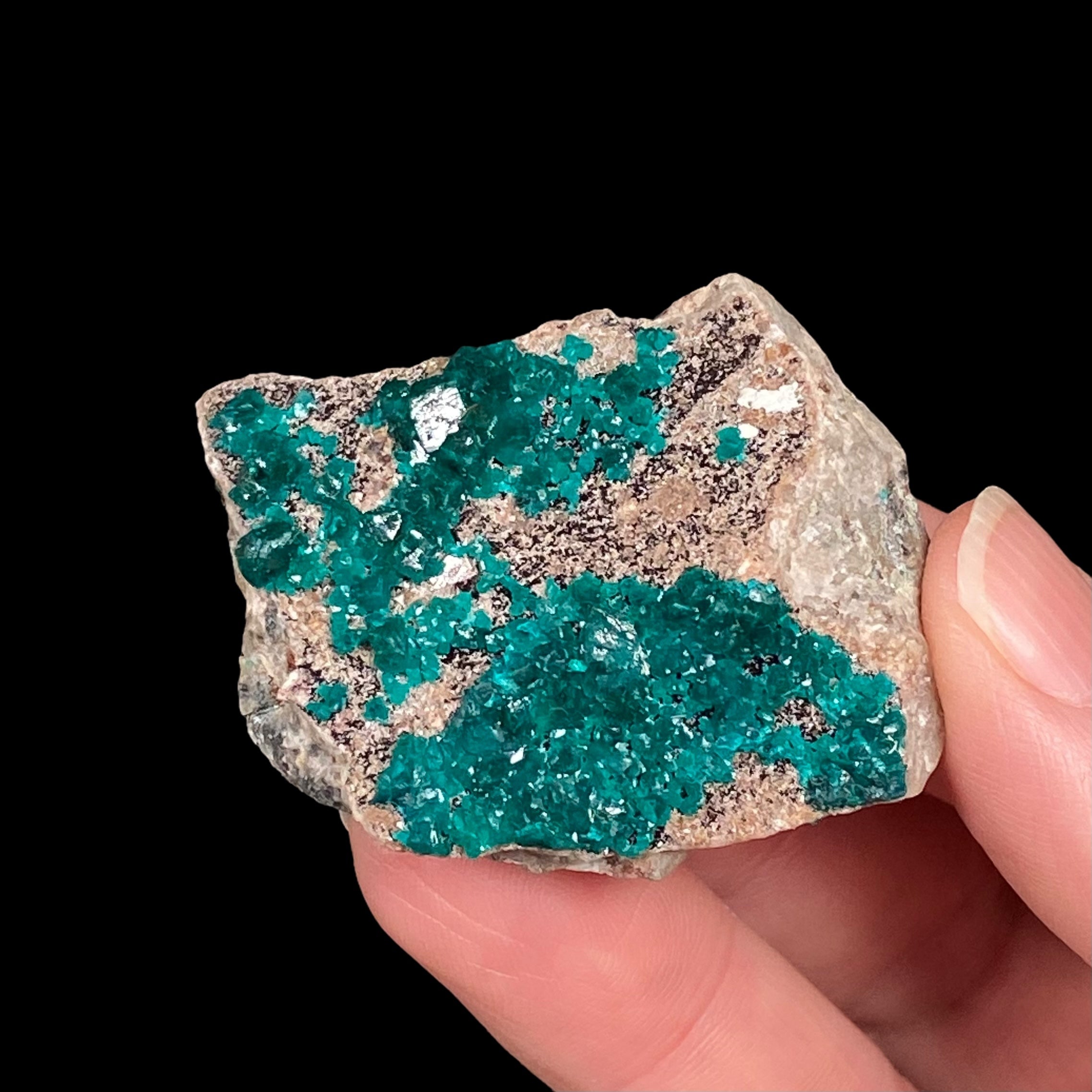 Dioptase Crystals on Sandy Quartz Rich Matrix