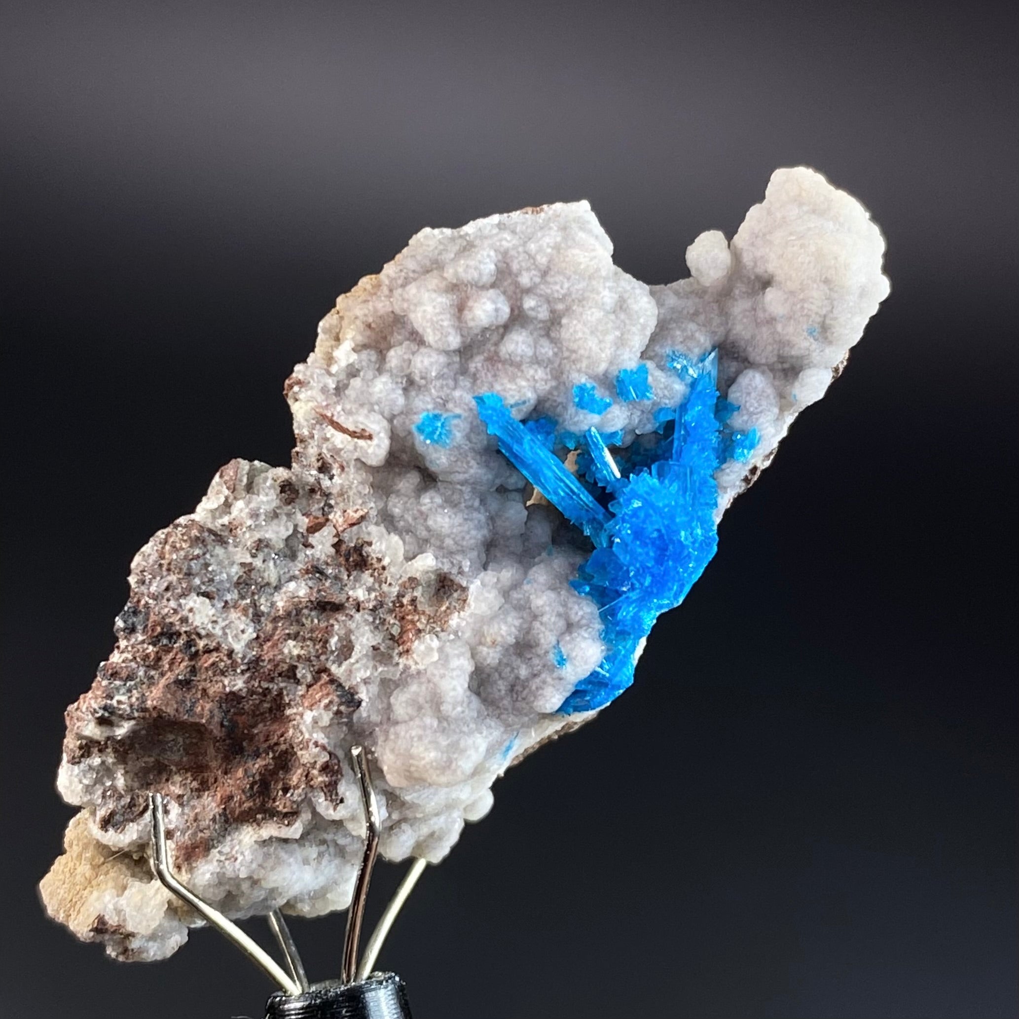 Vibrant Blue Pentagonite Cluster on Druzy Stilbite & Basalt Matrix