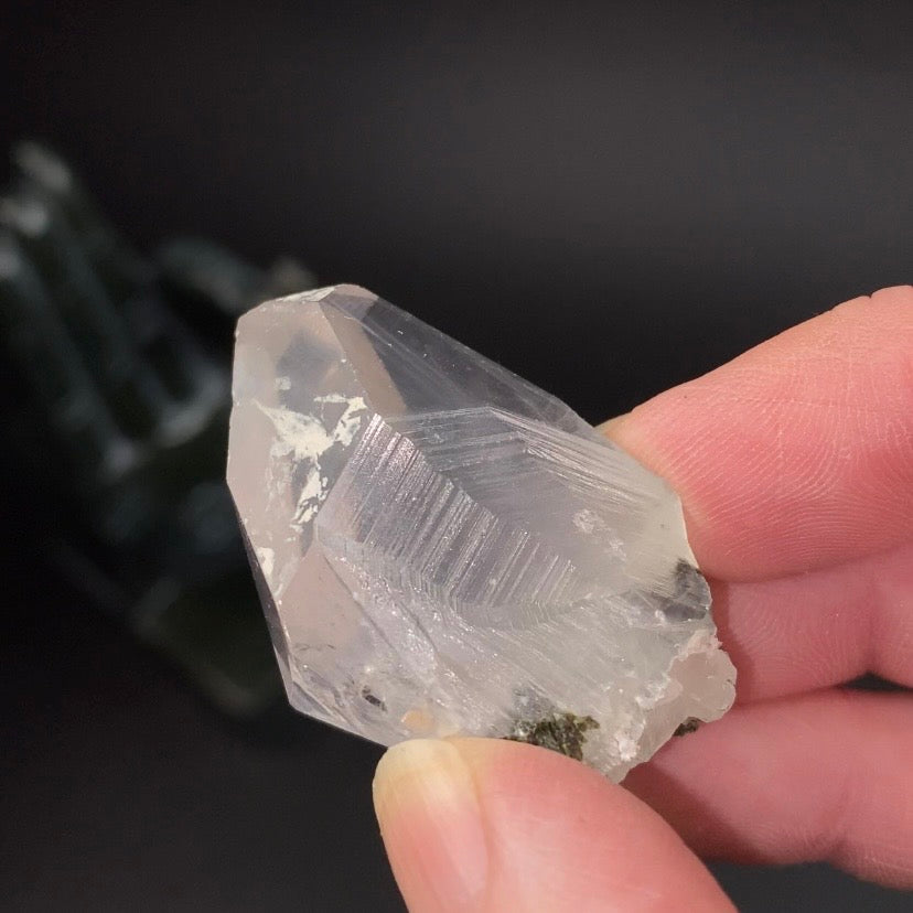 Channeling Quartz Crystal with Epidote Crystals & White Byssolite Whisps - Natural Crystals