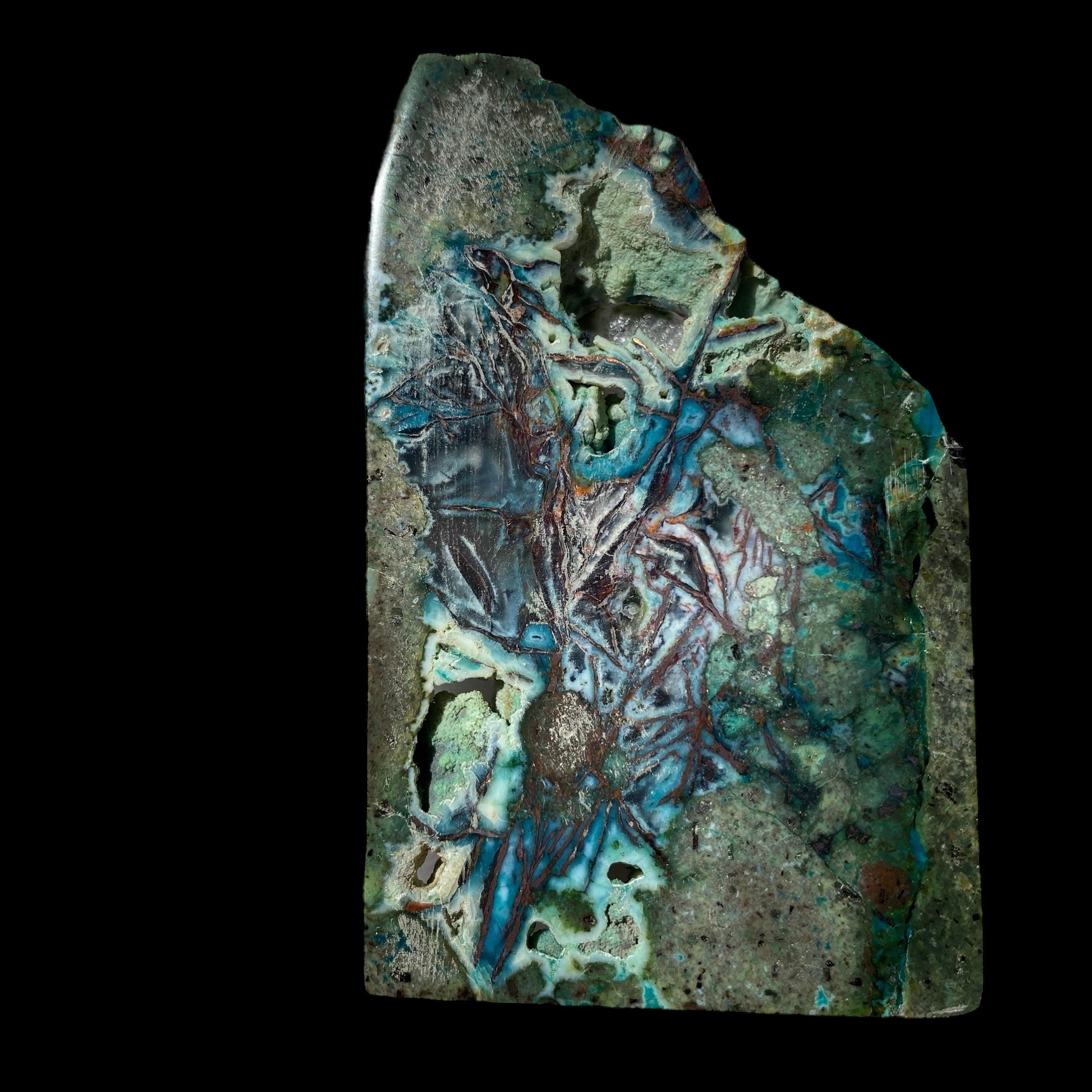 Chrysocolla & Copper Indonesian Copper Web with Matrix Polished Slab