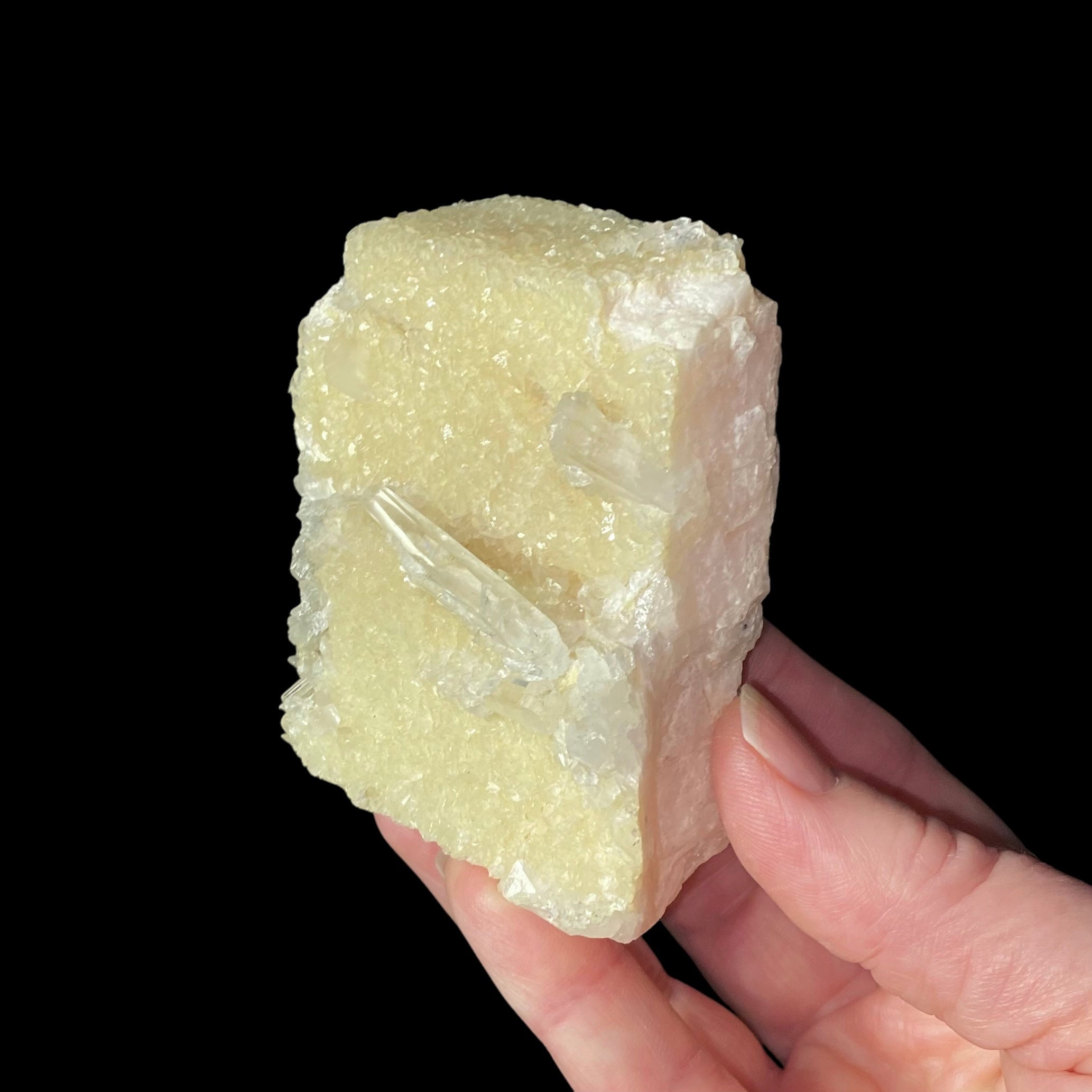 Mangano Calcite Covered in Calcite Crystals and Quartz