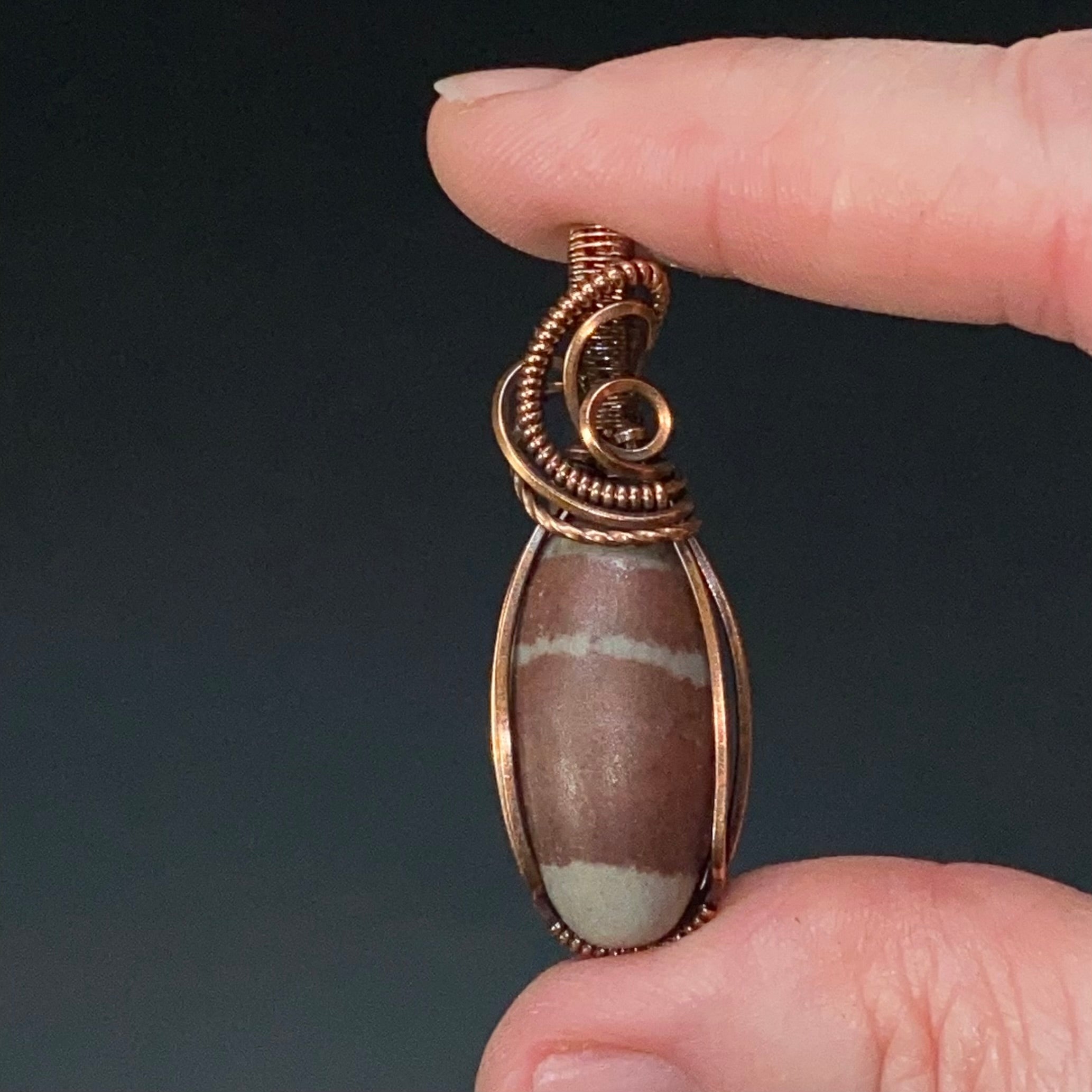 Shiva Lingam and Copper Wire Wrapped Pendant